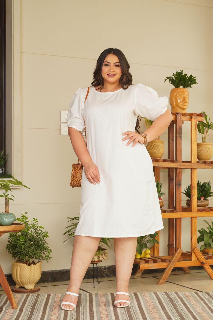 Ivory Puff Sleeve Linen Midi