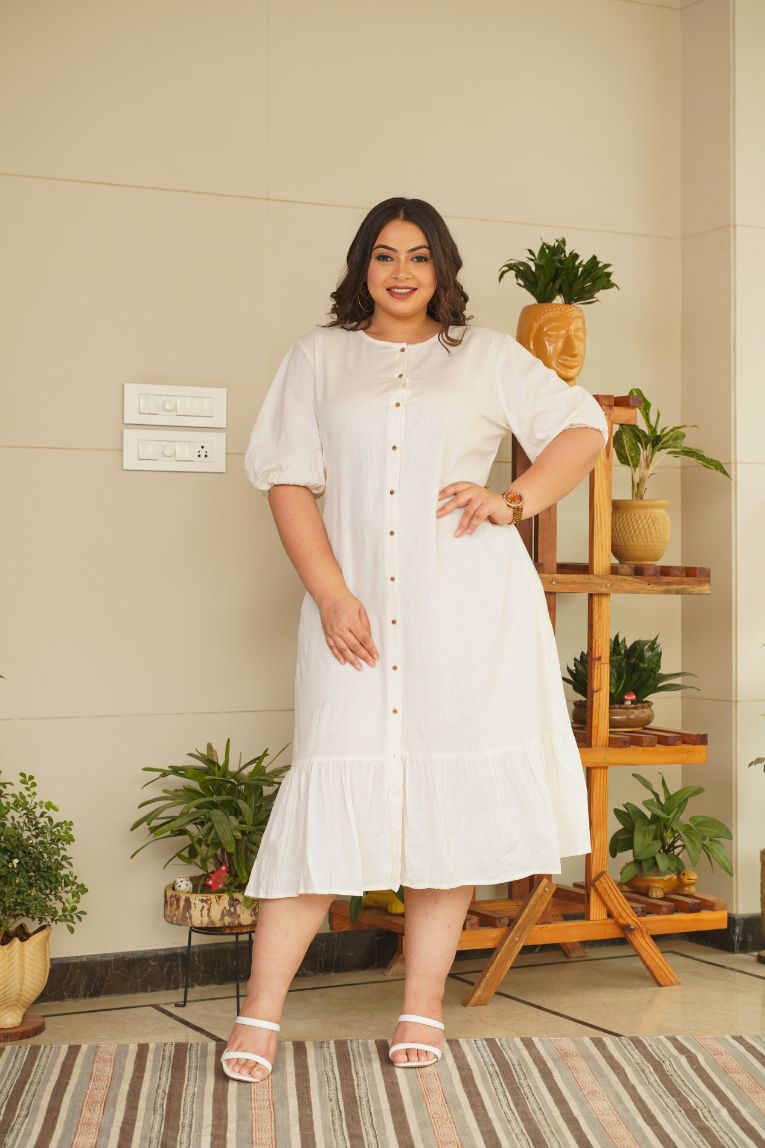 Snow White Tiered Linen Shirt Dress