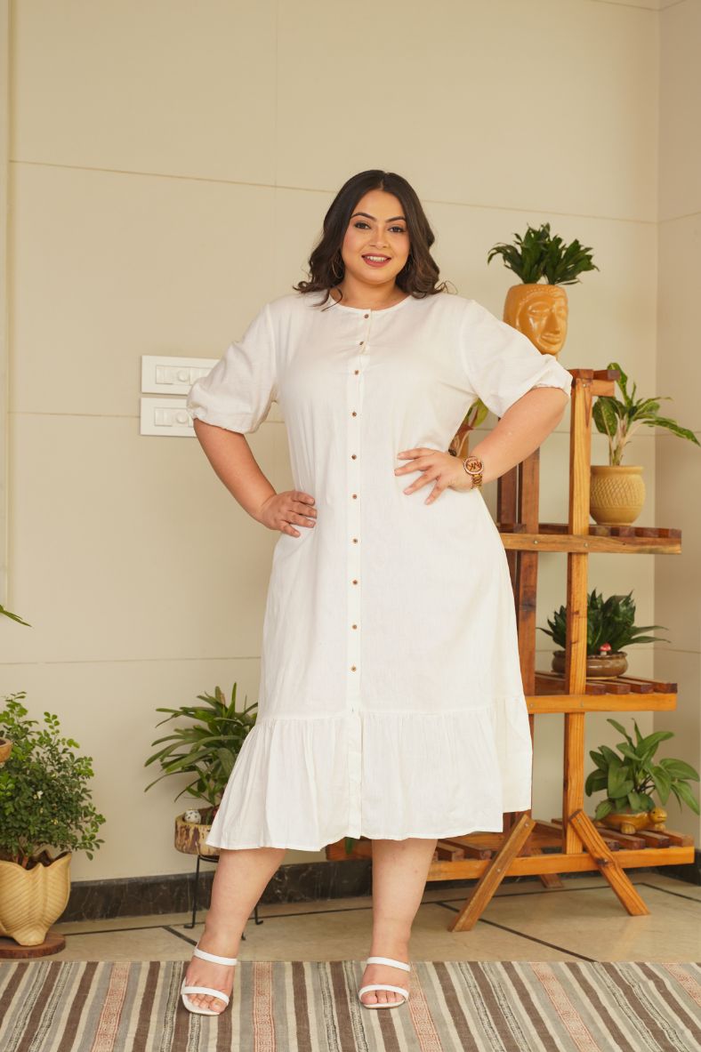 Snow White Tiered Linen Shirt Dress