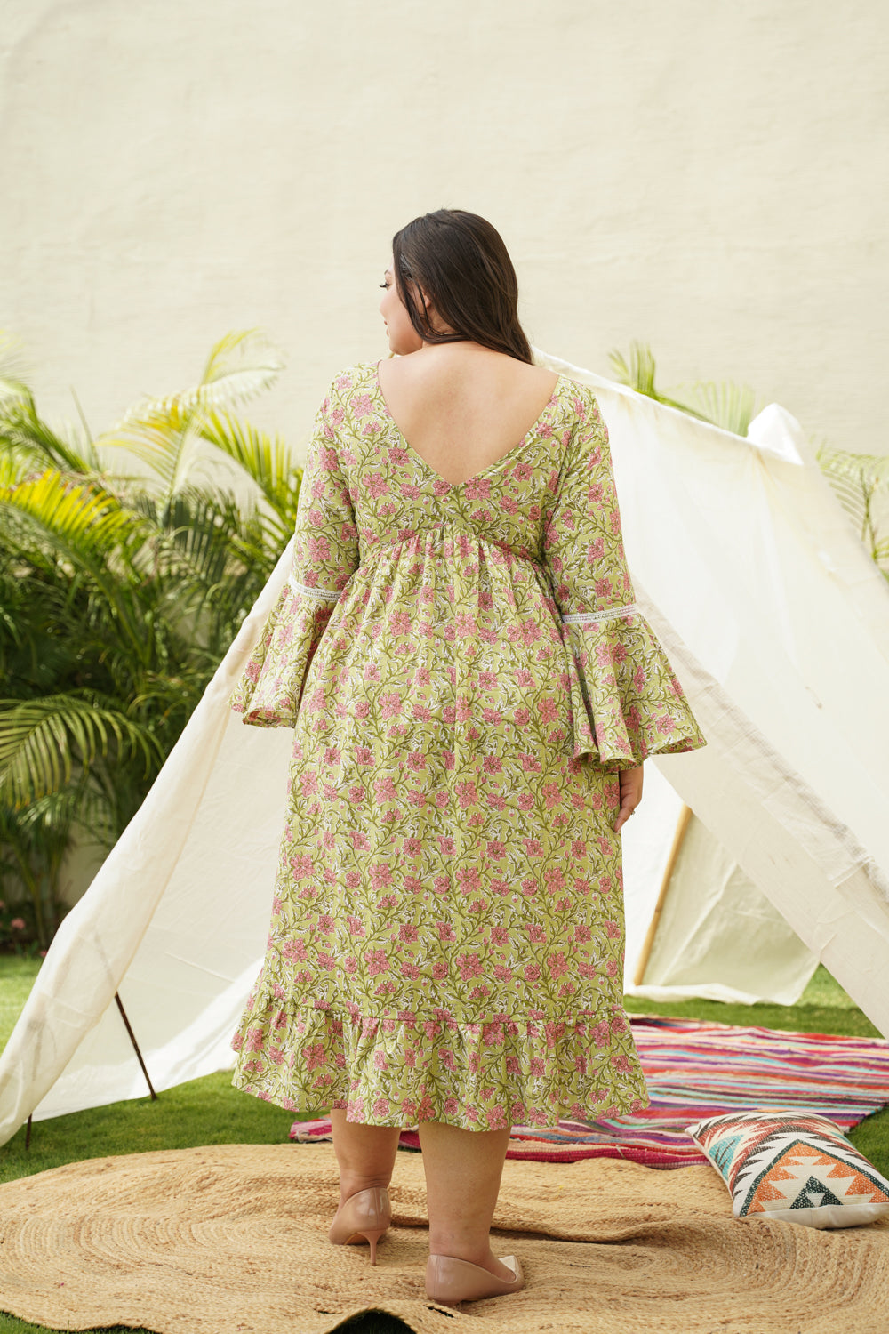 Lime Cotton Floral Ruffle Dress