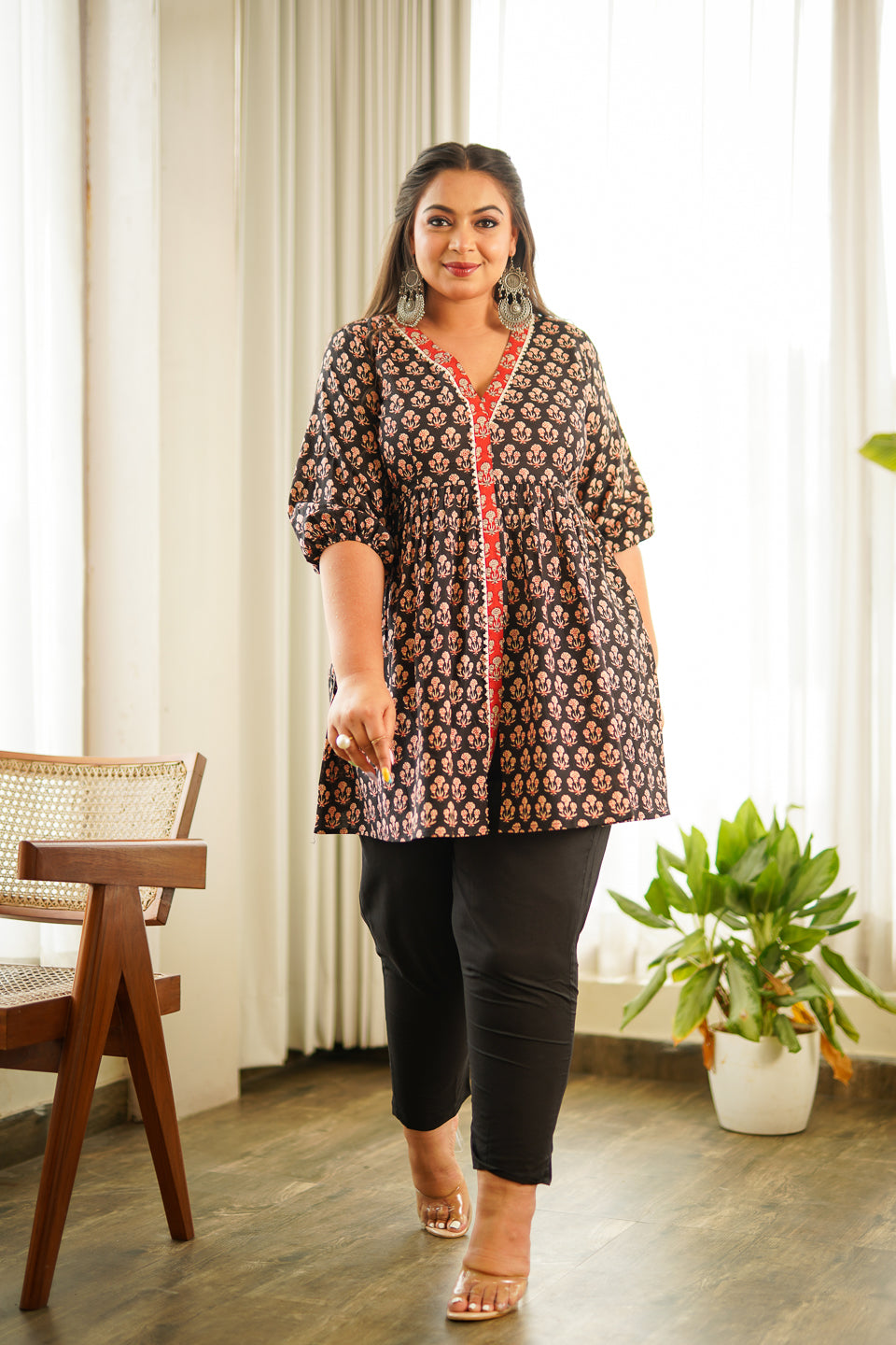 Get the Black Block Print Peplum Set