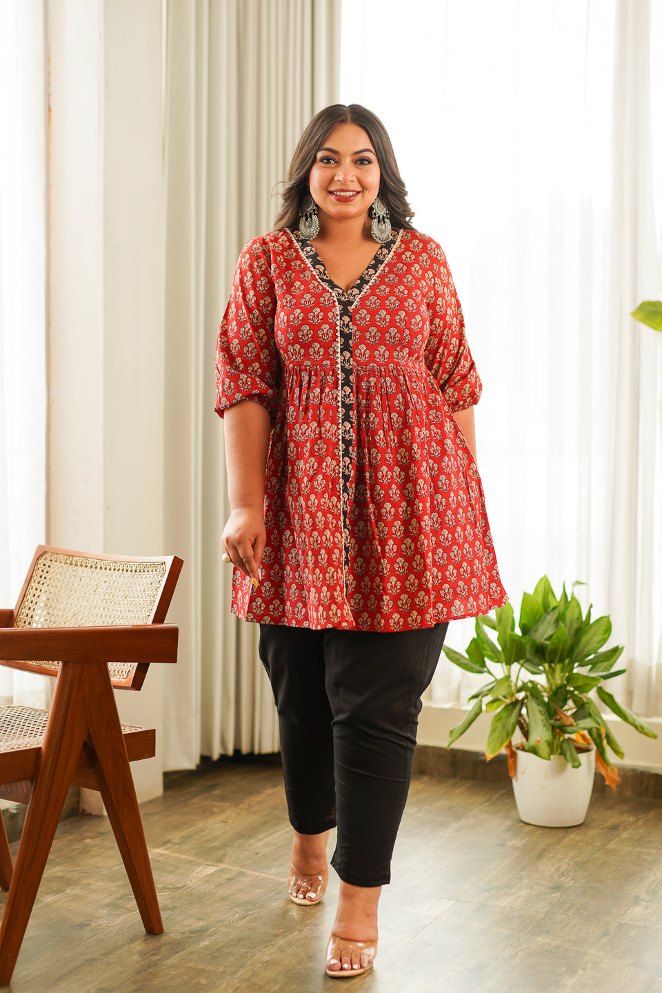 Red Bagru Block Print Peplum Set (set of 2)