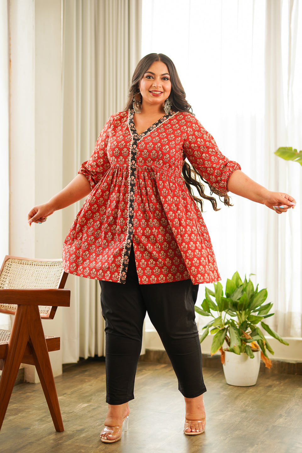 Red Bagru Block Print Peplum Set (set of 2)