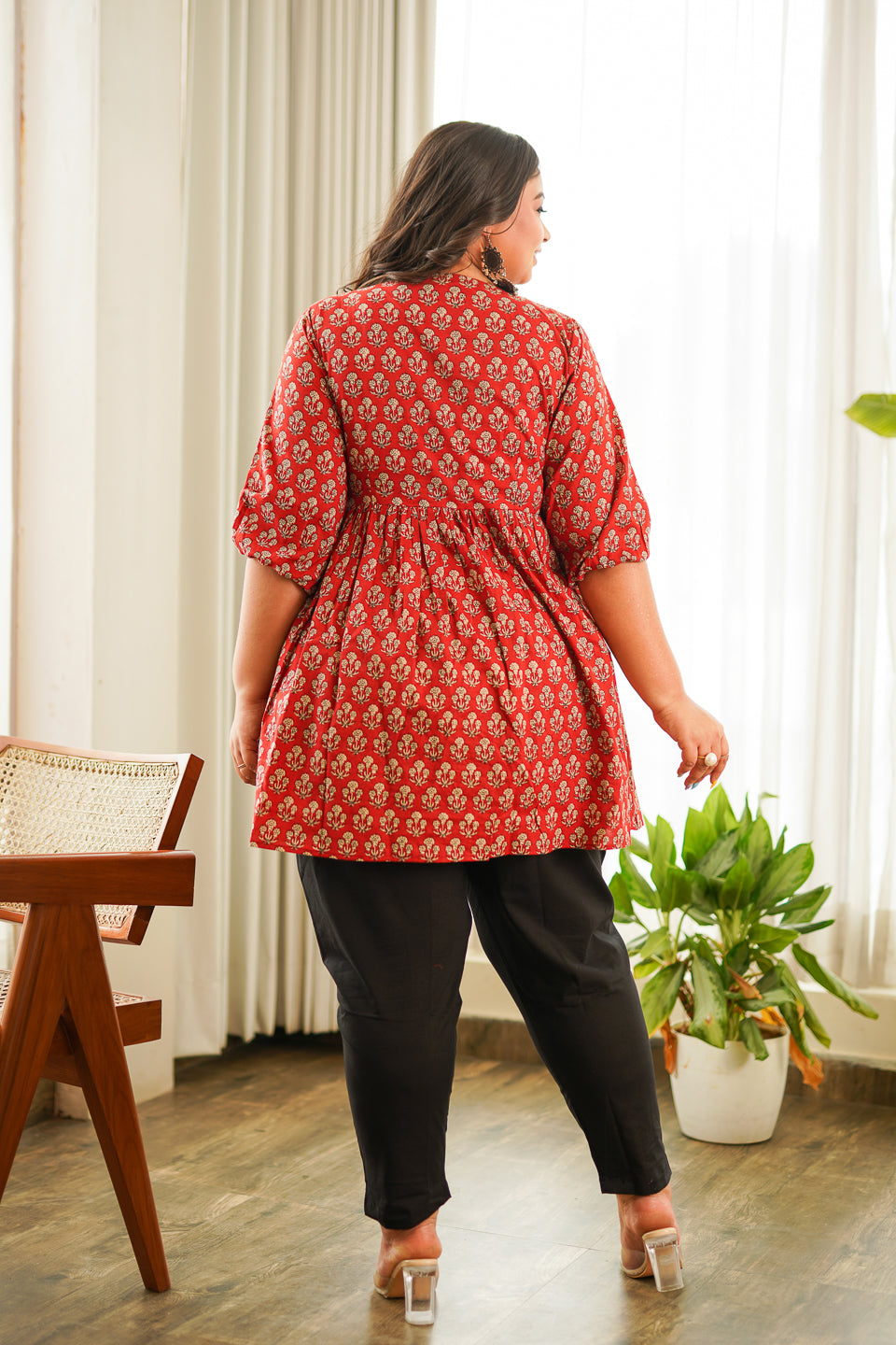 Red Bagru Block Print Peplum Set (set of 2)