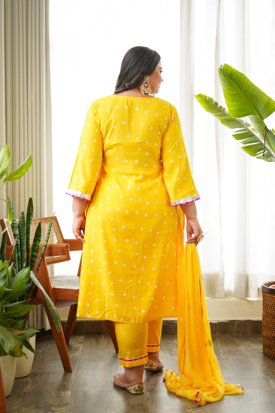 Navrai Yellow Bandhani Suit Set - (Set of 3)