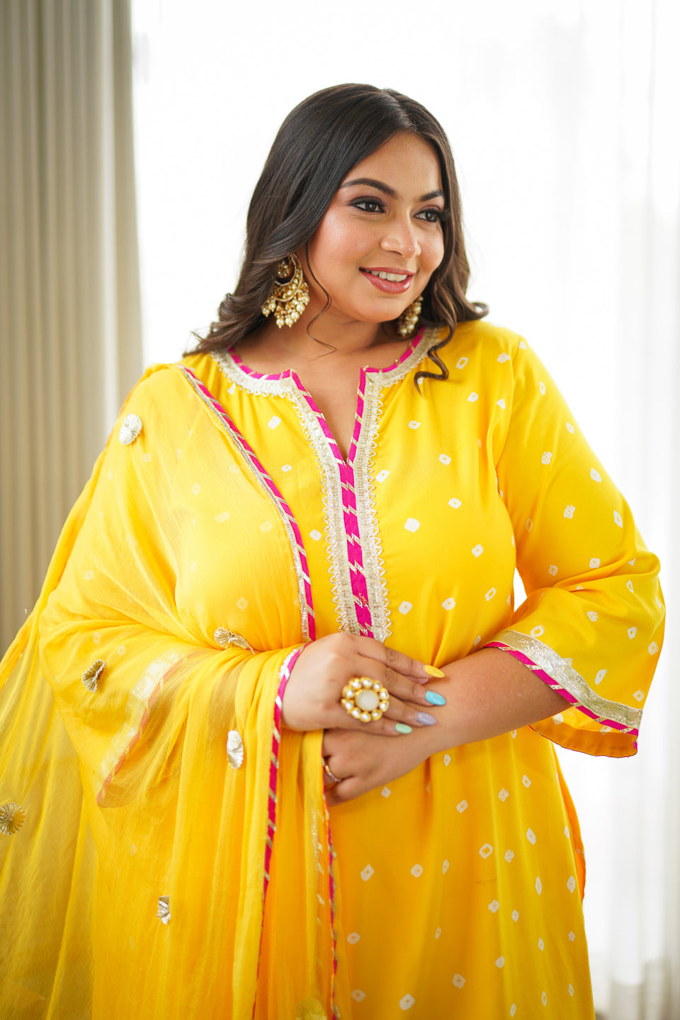 Navrai Yellow Bandhani Suit Set - (Set of 3)