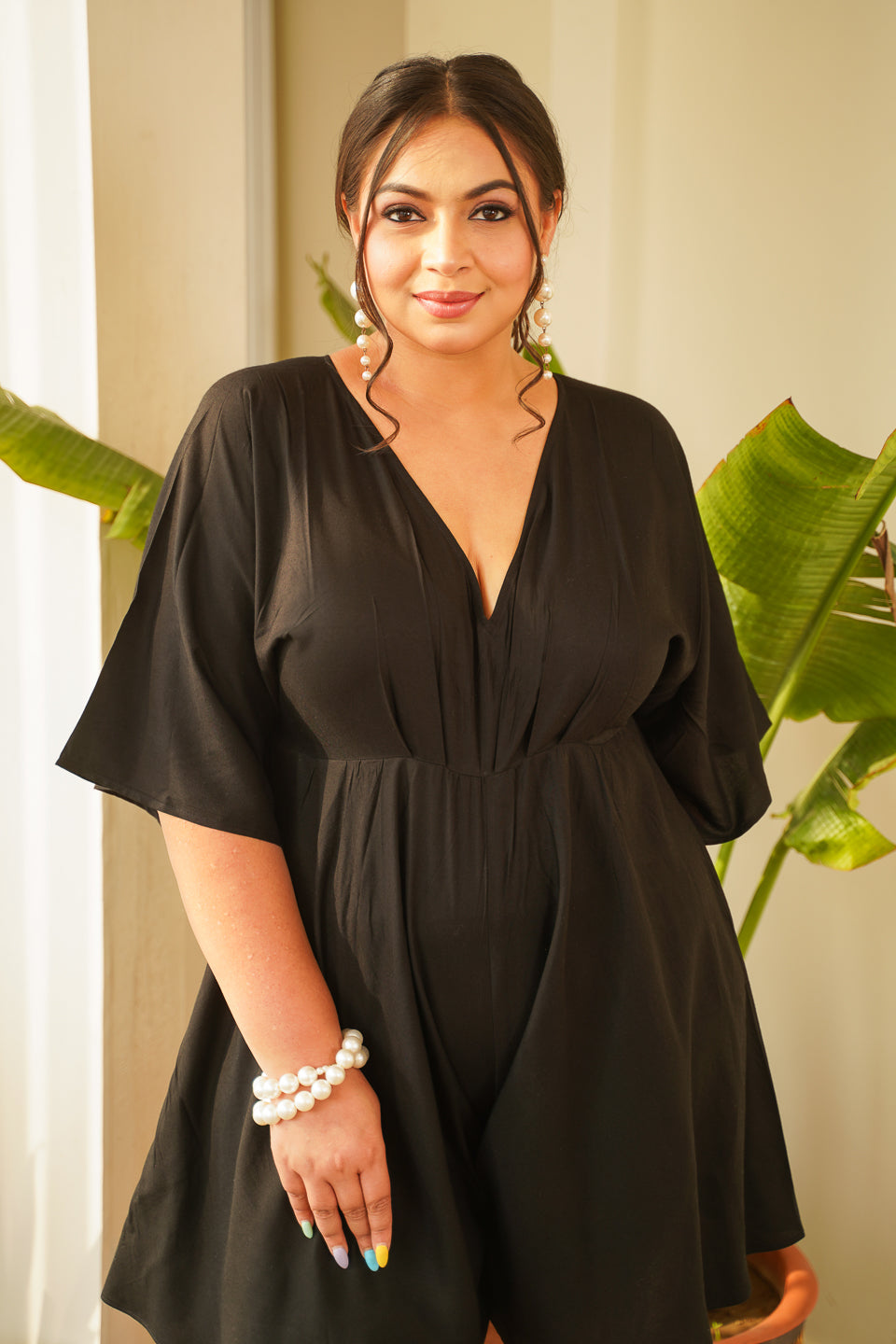 Black Modal V-Neck Romper Dress