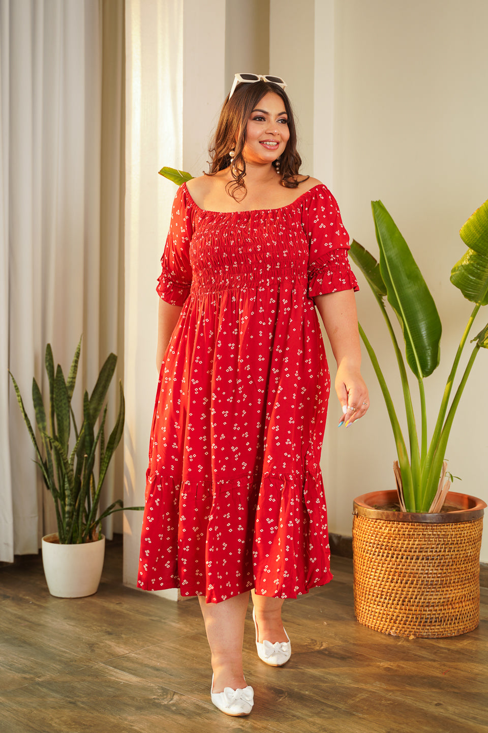 Glam Red Smocked Tiered Dress