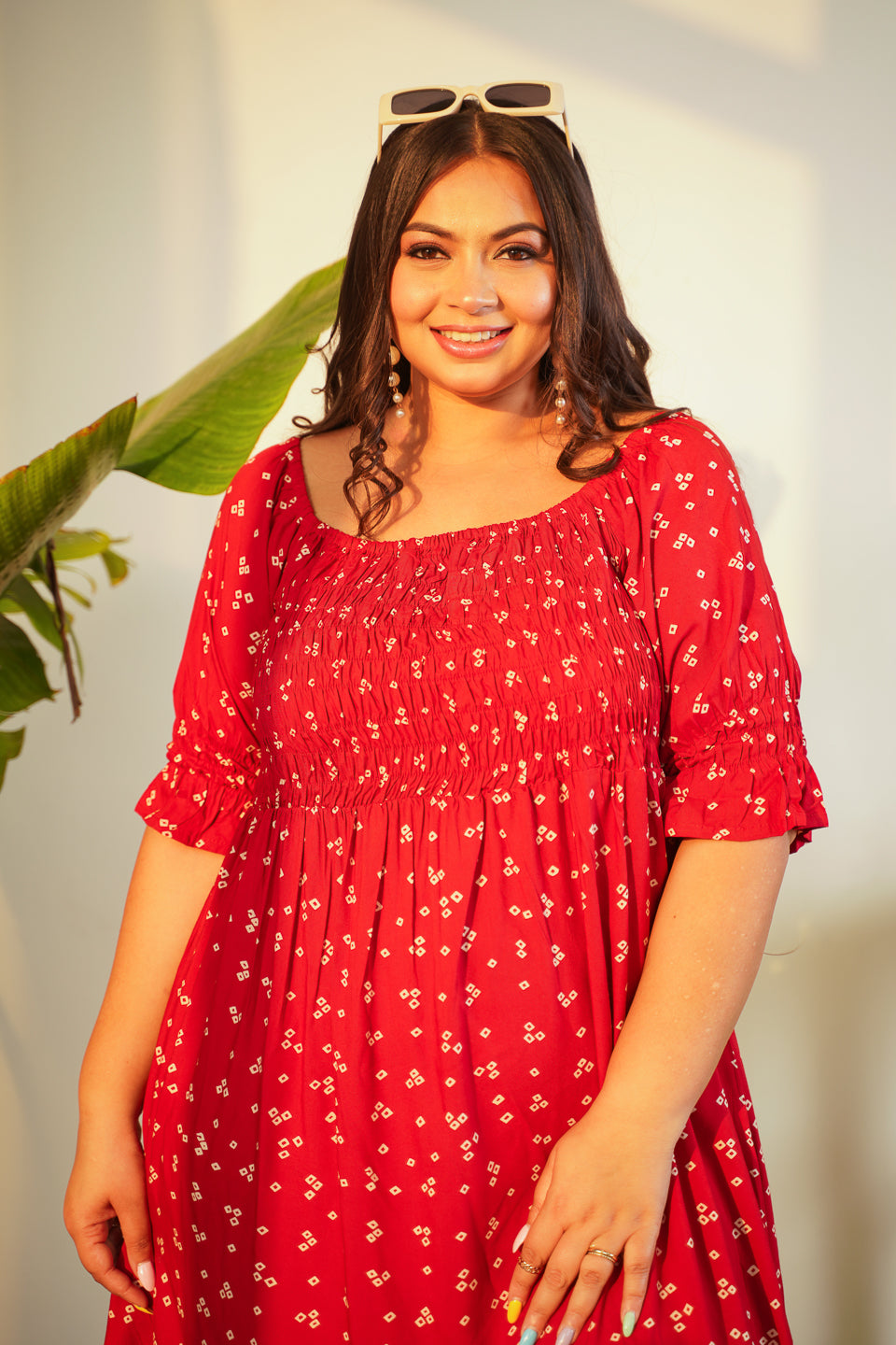 Glam Red Smocked Tiered Dress