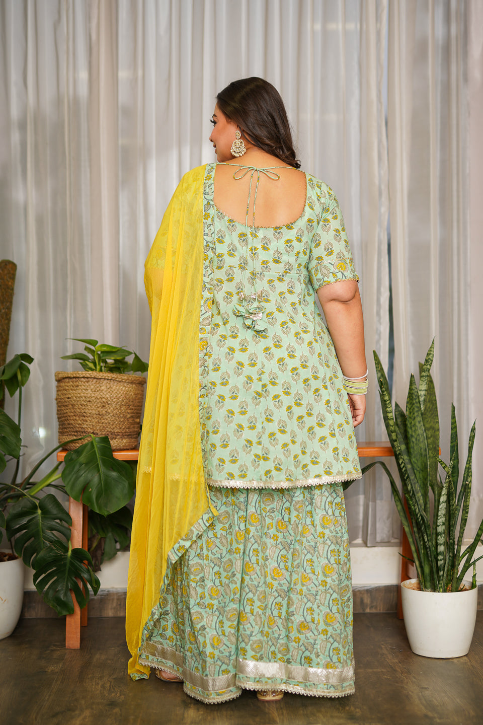 Mint Yellow Gotta Lace Sharara Set - (Set of 3)