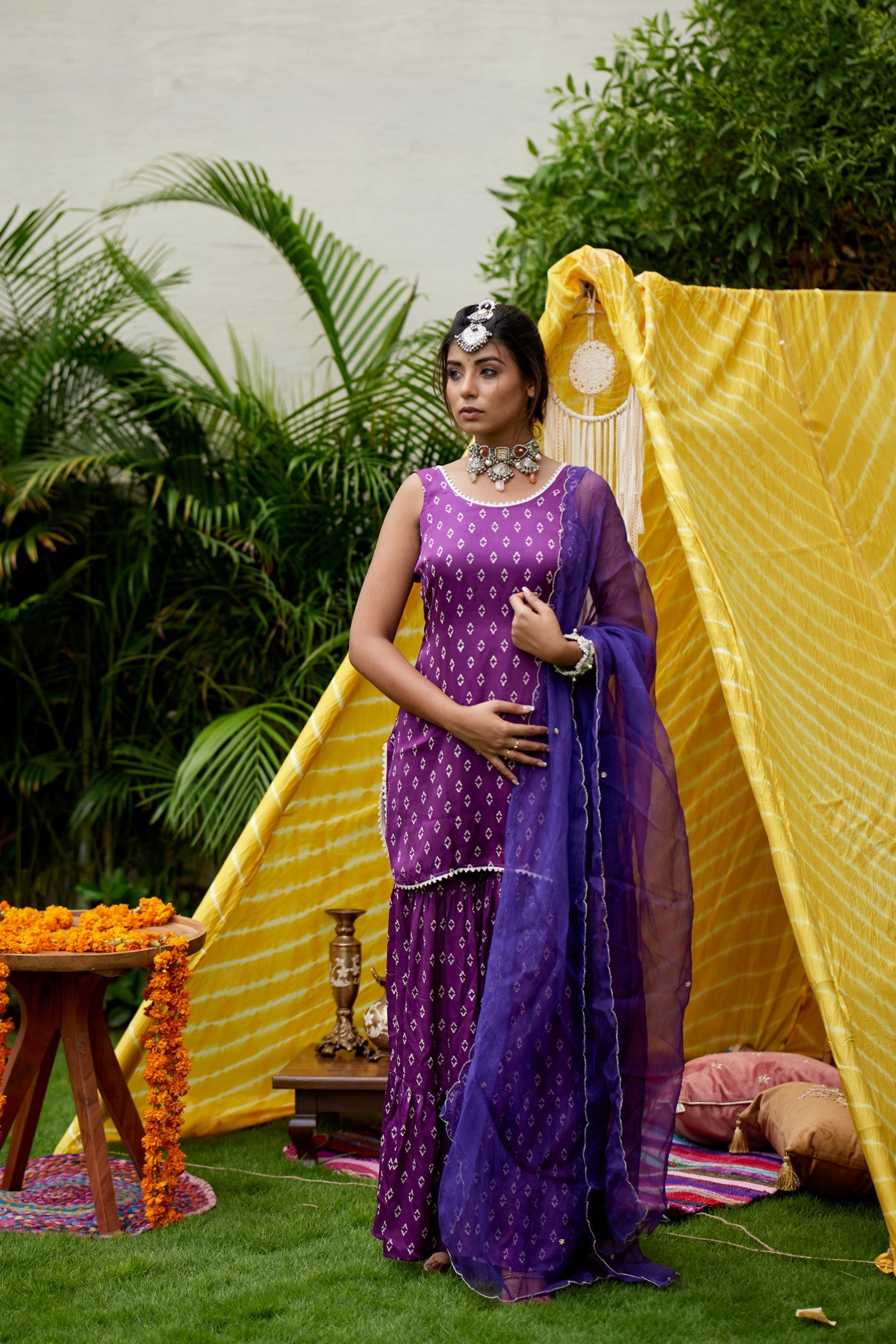 Purple Bhandhani Sharara Set
