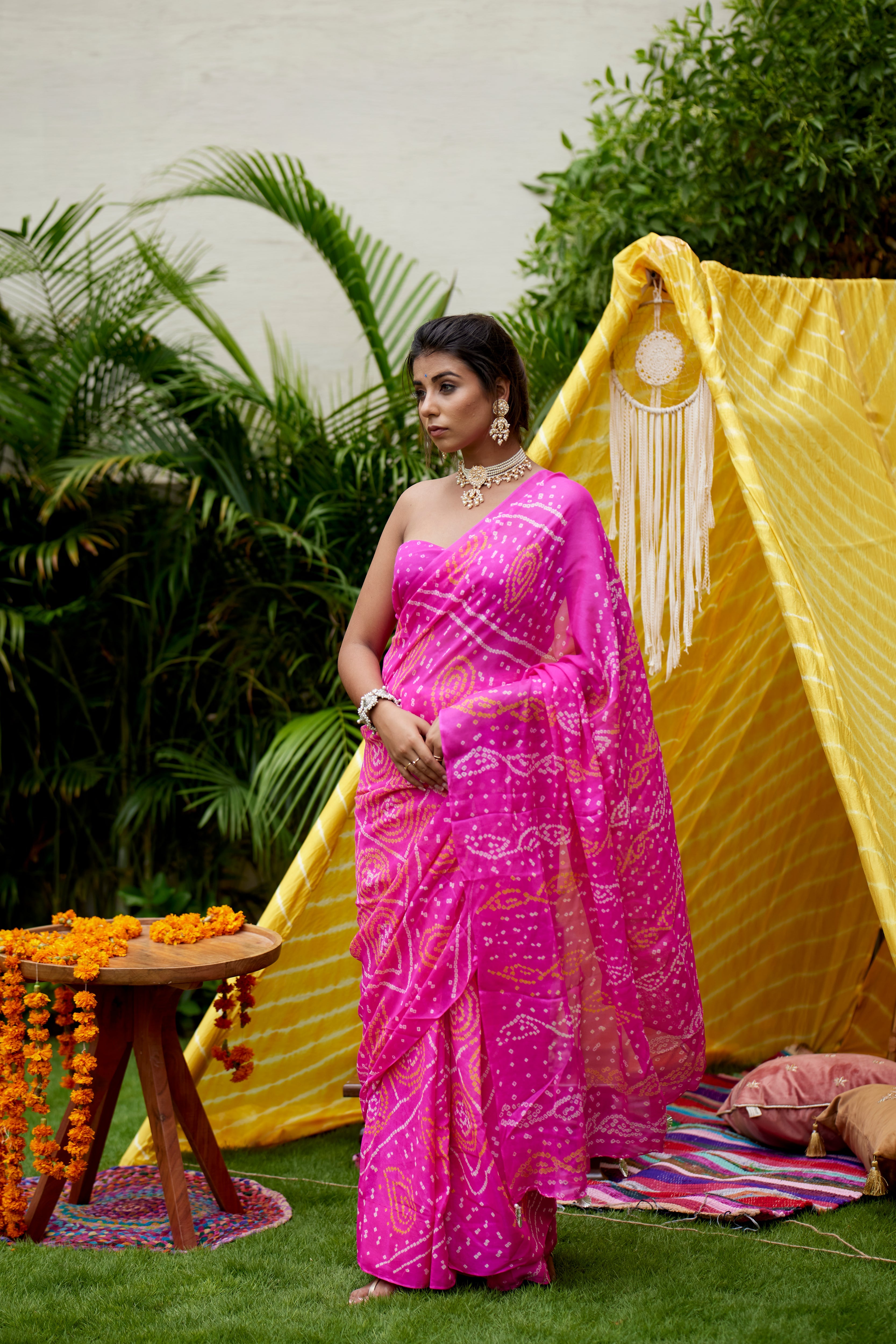 Hot Pink Bhandhani Saree