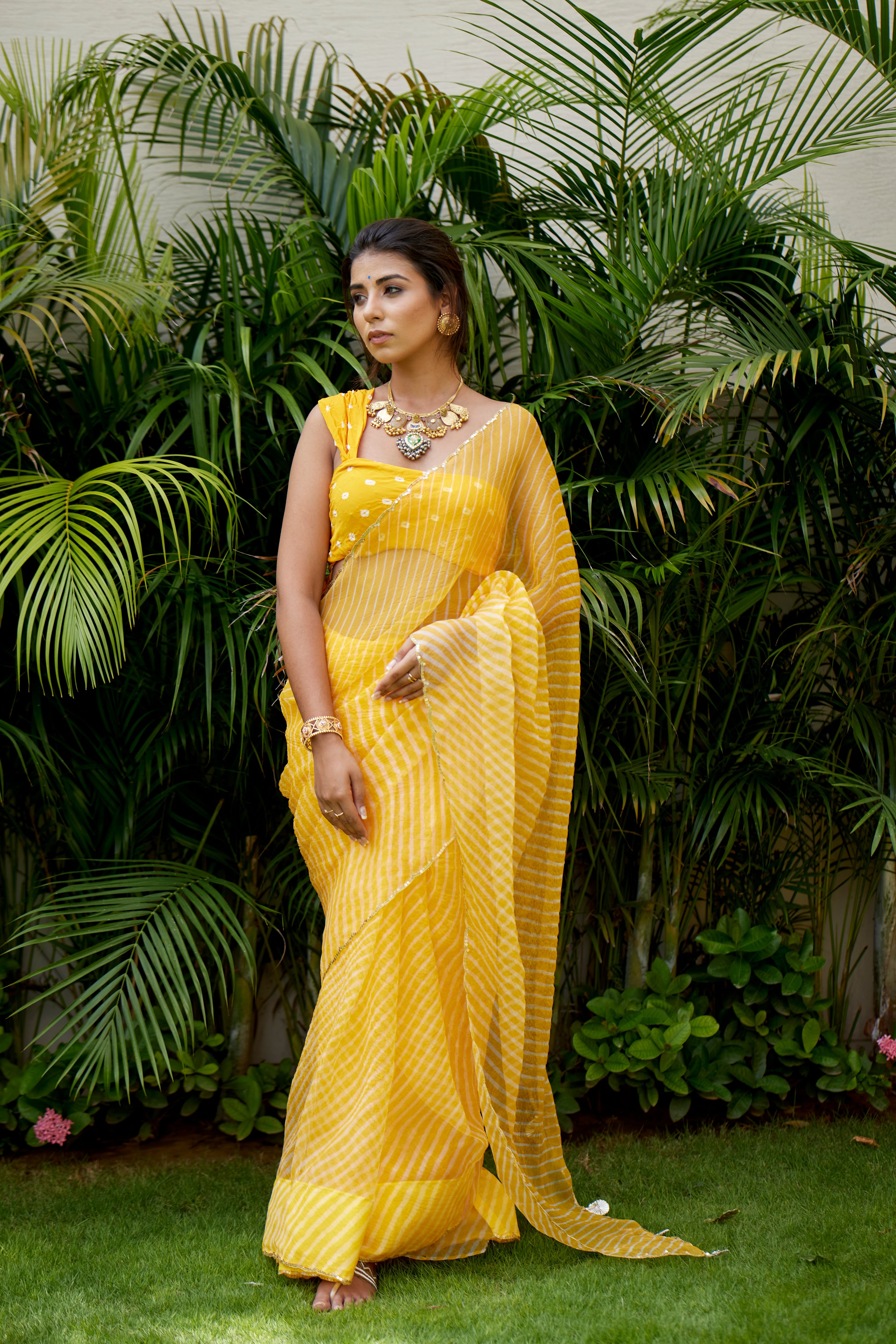 Sunshine Organza Leheriya Saree