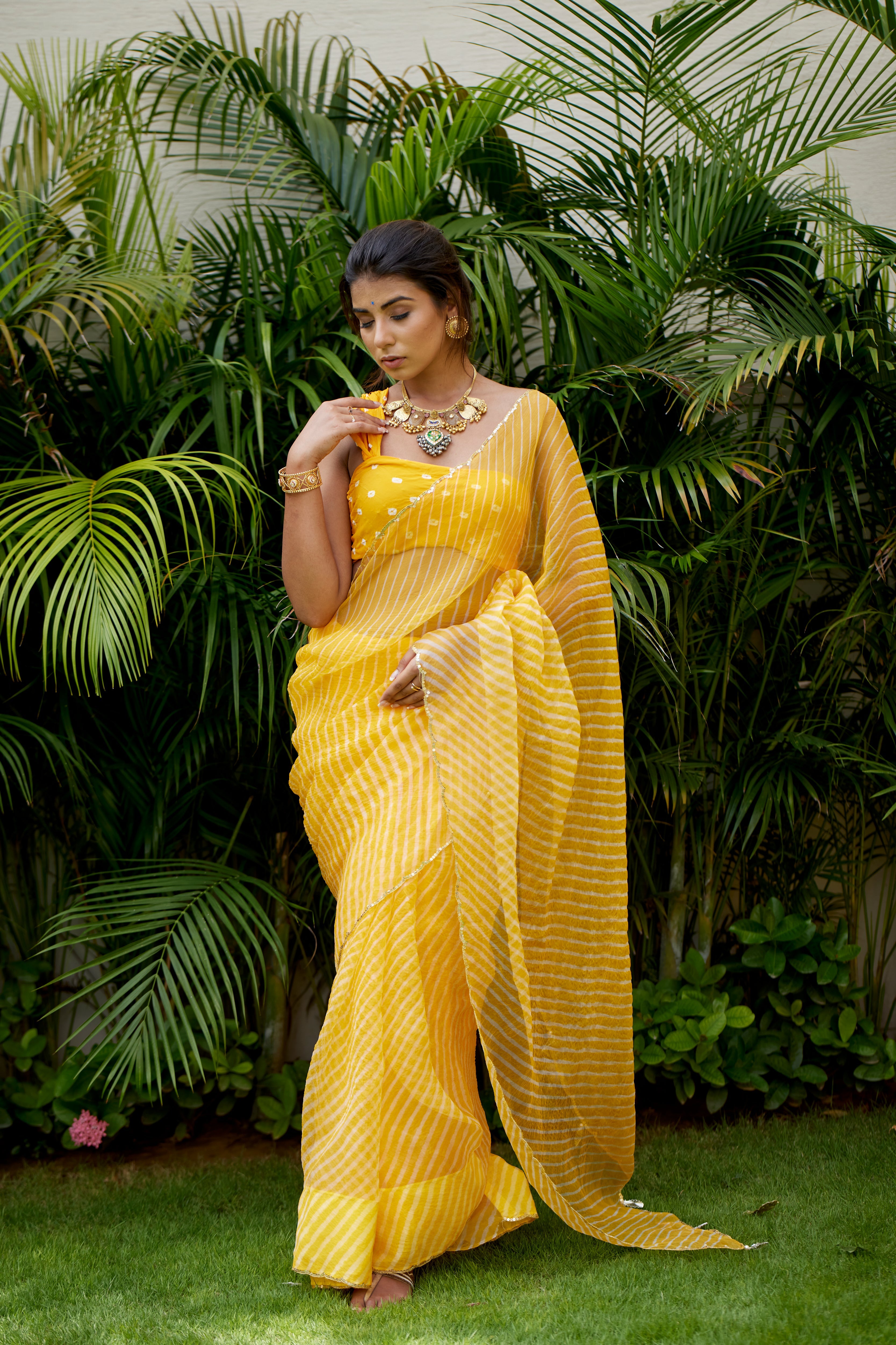 Sunshine Organza Leheriya Saree