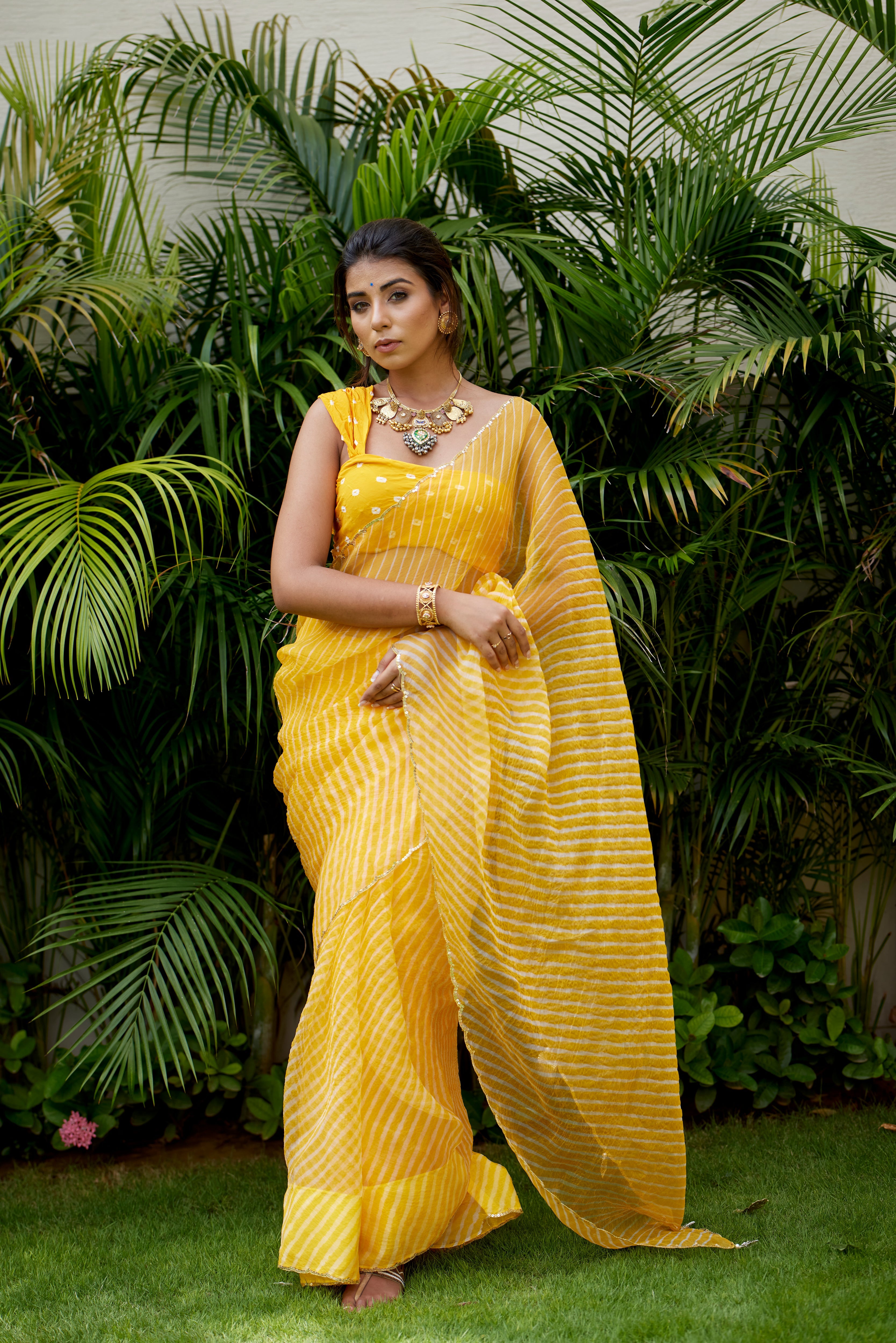 Sunshine Organza Leheriya Saree