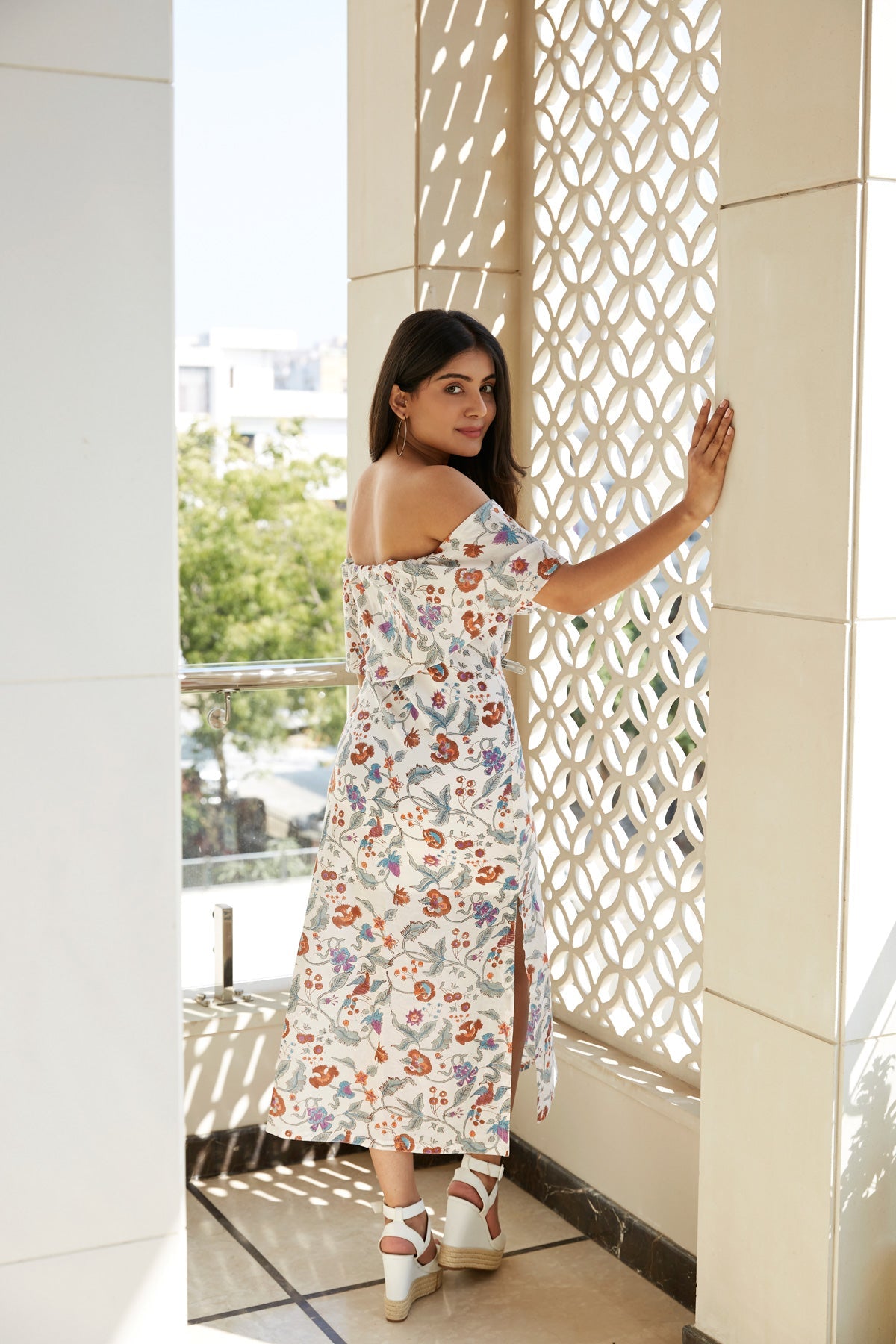 Floral Off Shoulder Dress with Ruffle Layer & Side Slit | NR