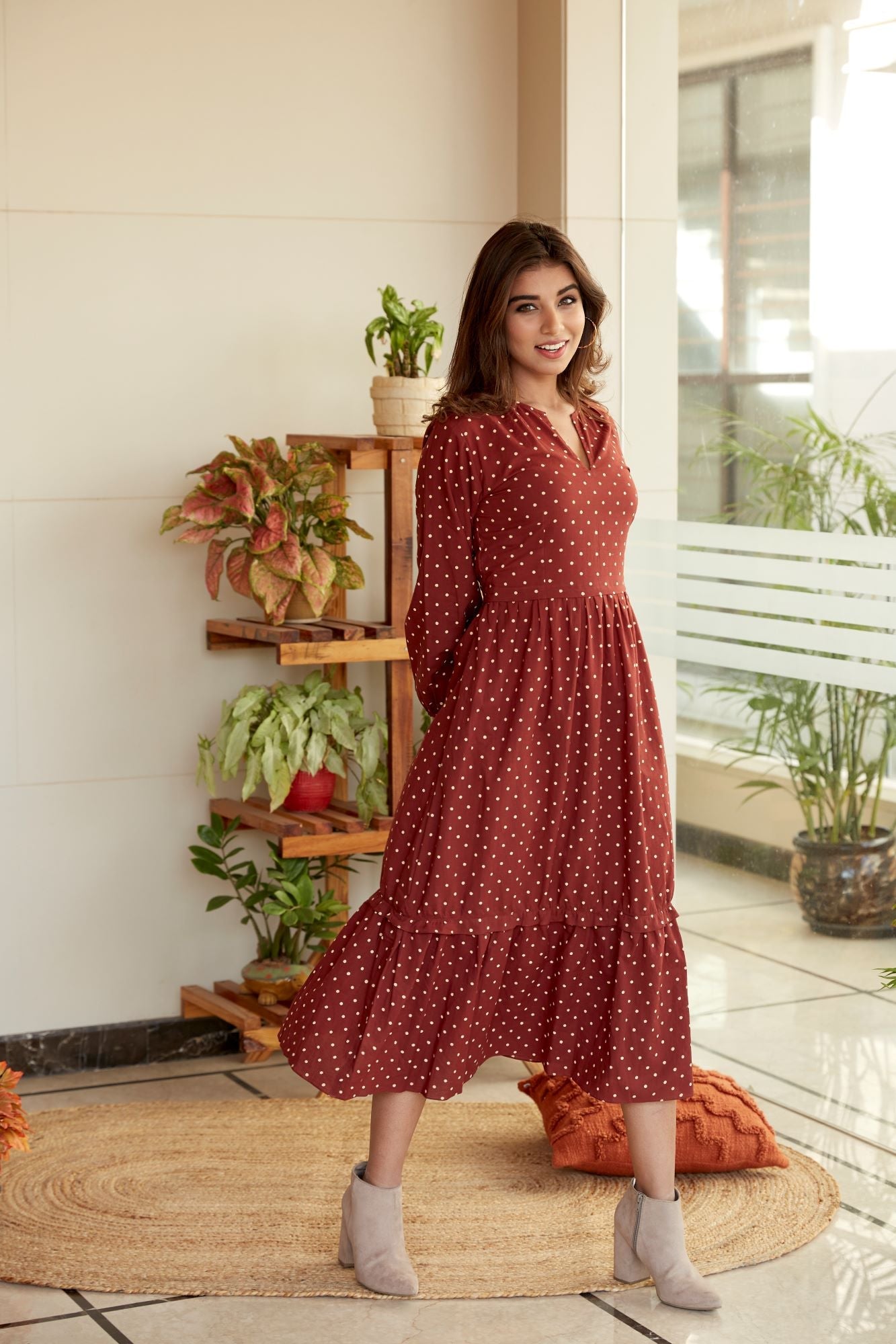Maroon Polka Dot Midi dress