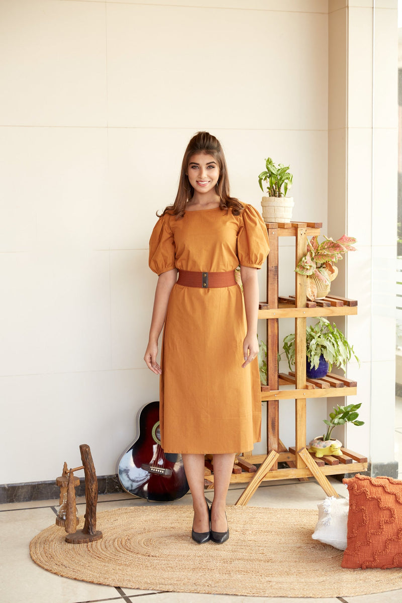 Mustard Office Wear Midi Dress |  NR