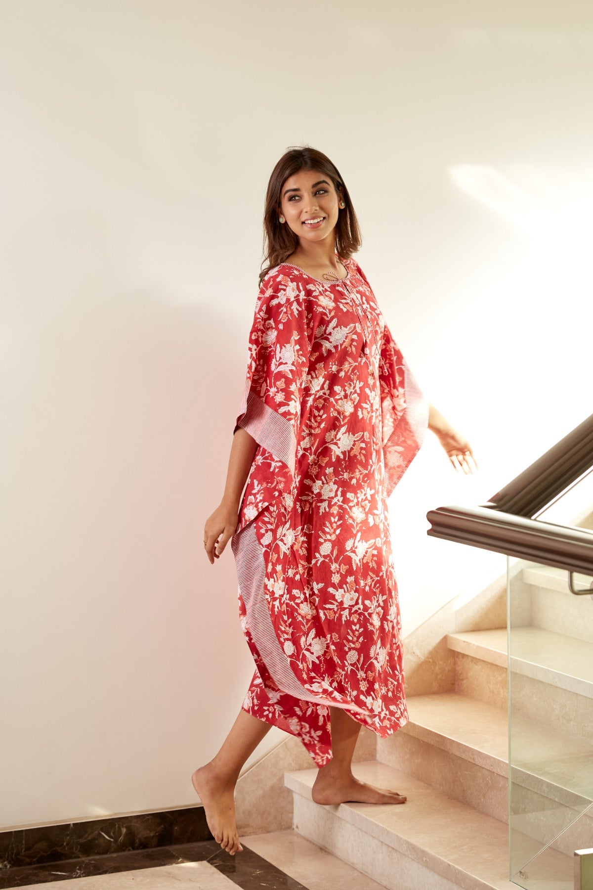 Red Floral Print Kaftan | NR