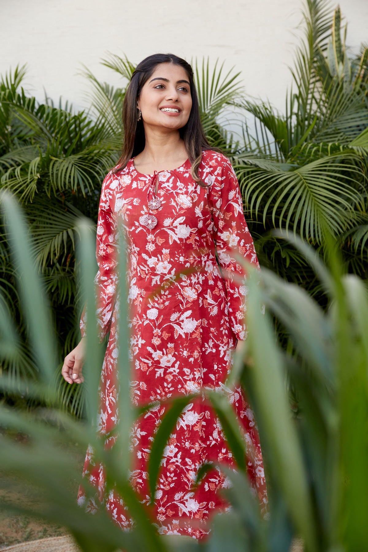 Floral Print Tie Up neckline Kurta Set | NR