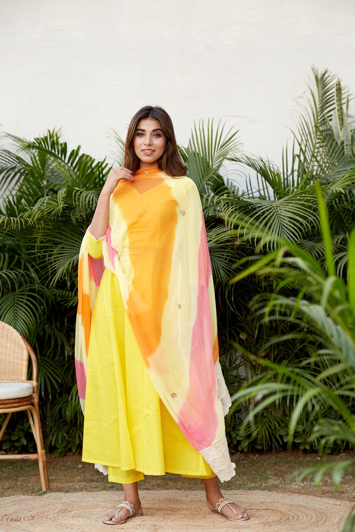 Yellow Mulmul Three Piece Anarkali Set | NR