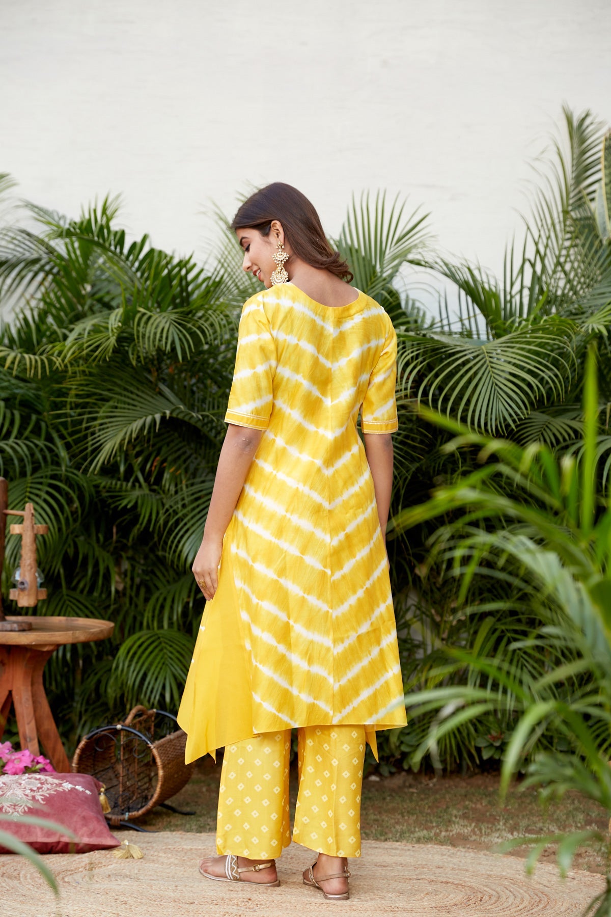 Yellow Leheriya Kurta Set with Gota Detailing | NR