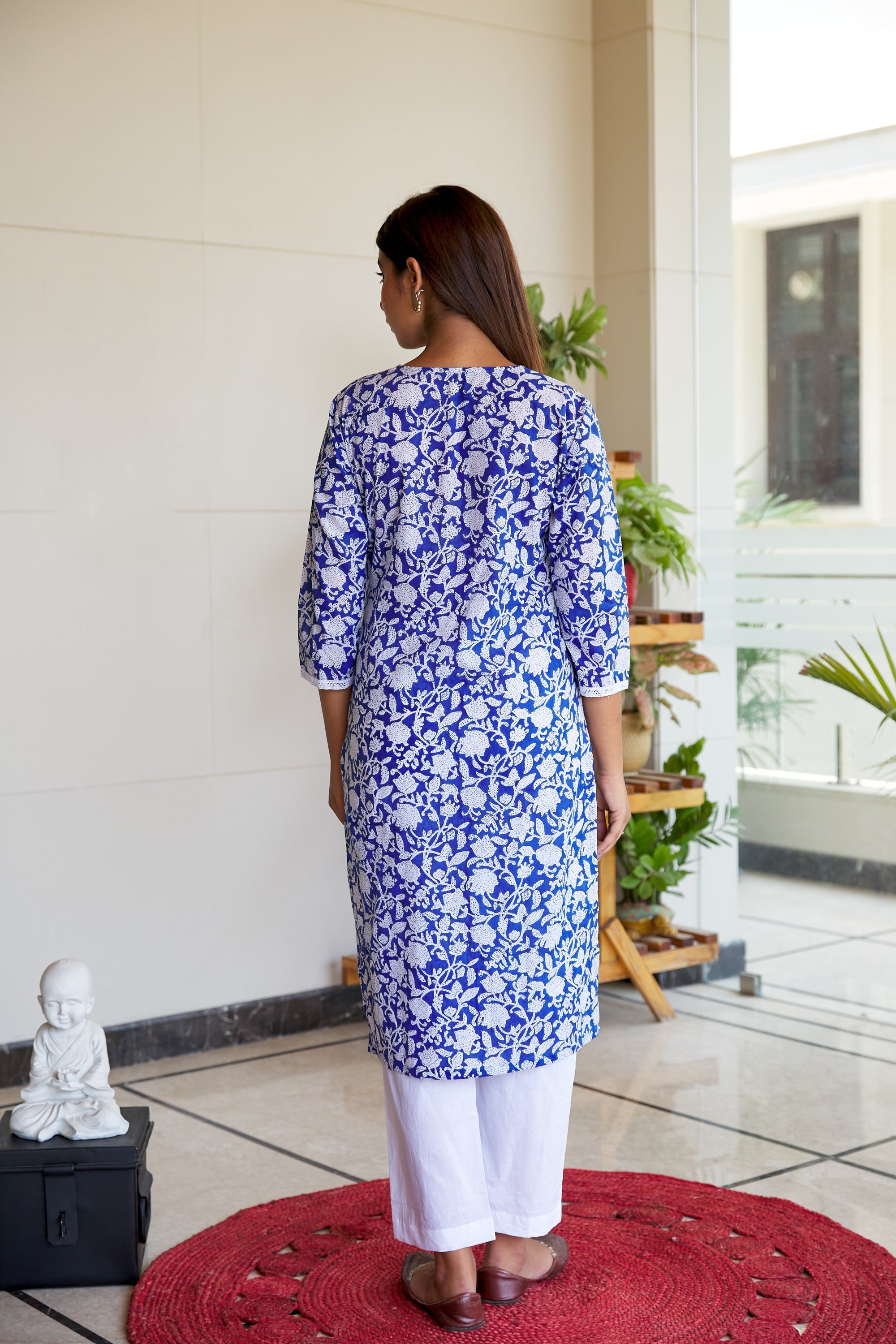 Blue Jaal Block Printed Cotton Kurta Set - (Set of 2)