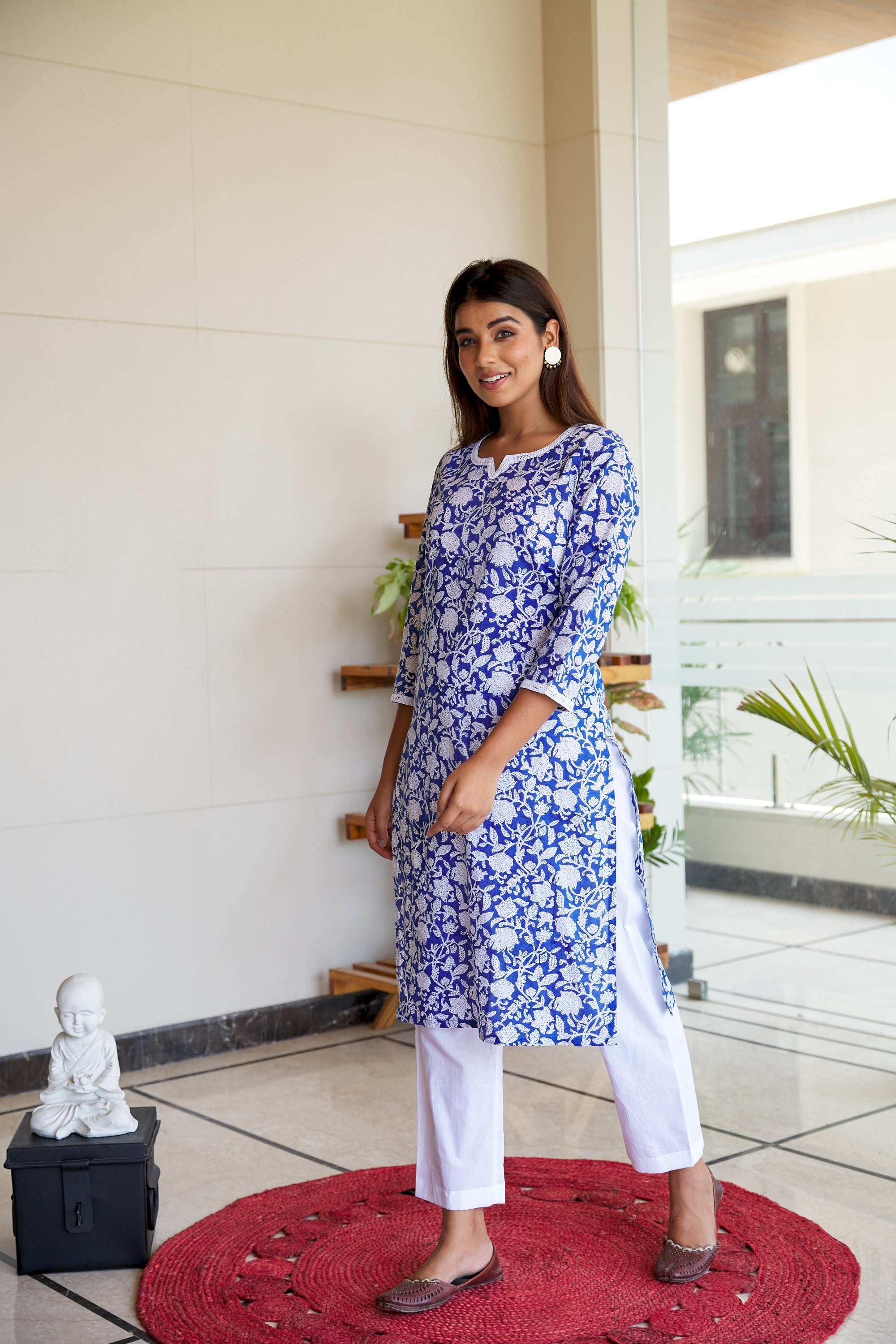 Blue Jaal Block Printed Cotton Kurta Set - (Set of 2)