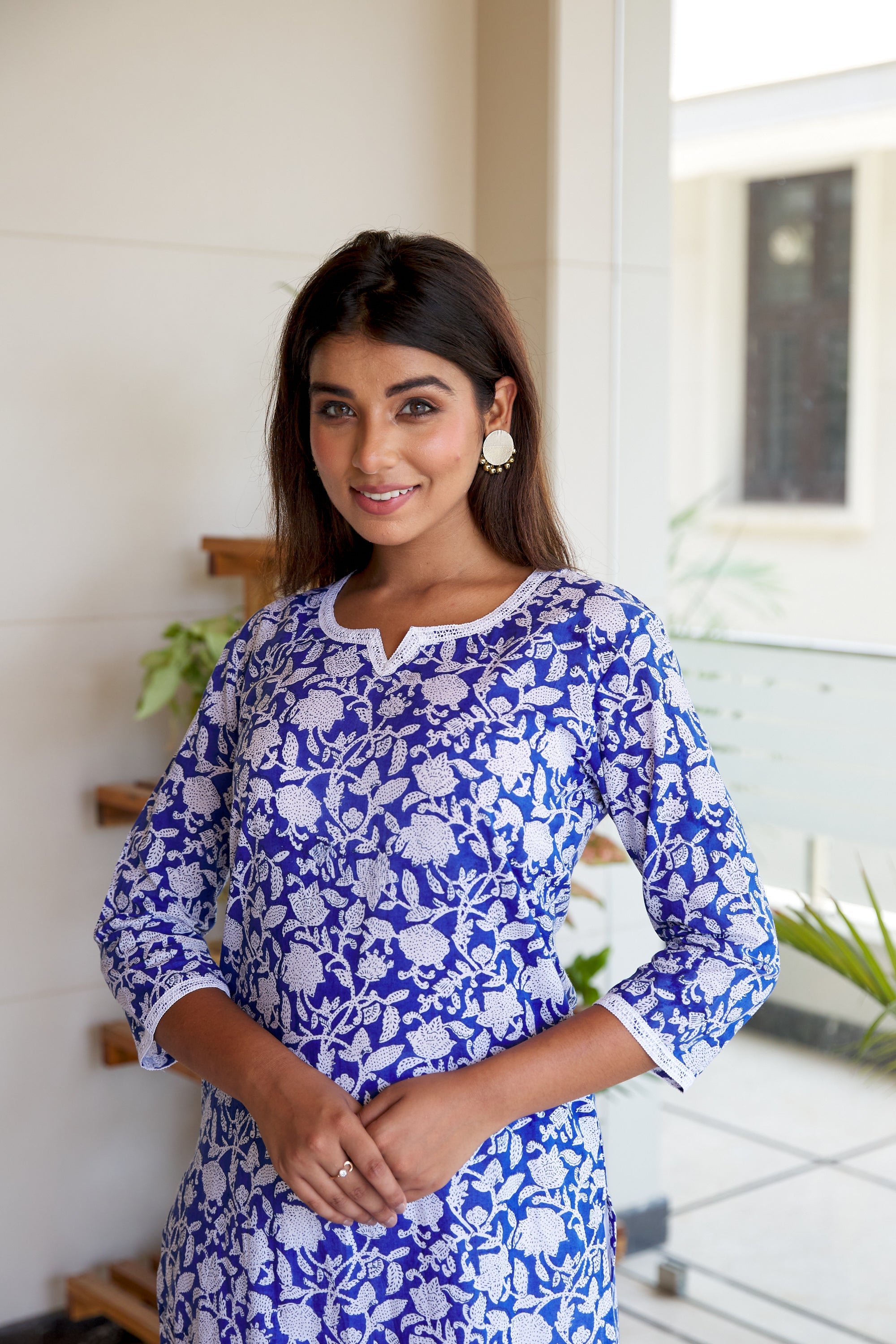 Blue Jaal Block Printed Cotton Kurta Set - (Set of 2)