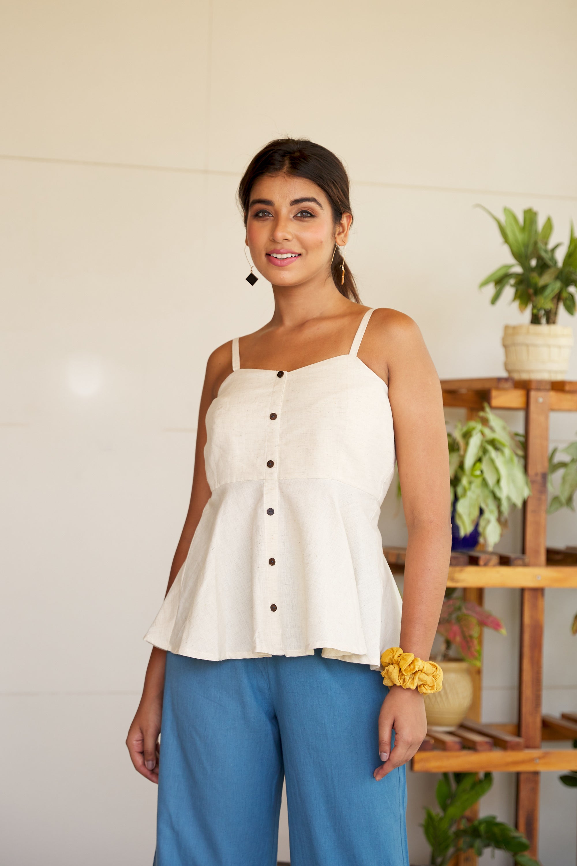 Off White Linen Peplum Top