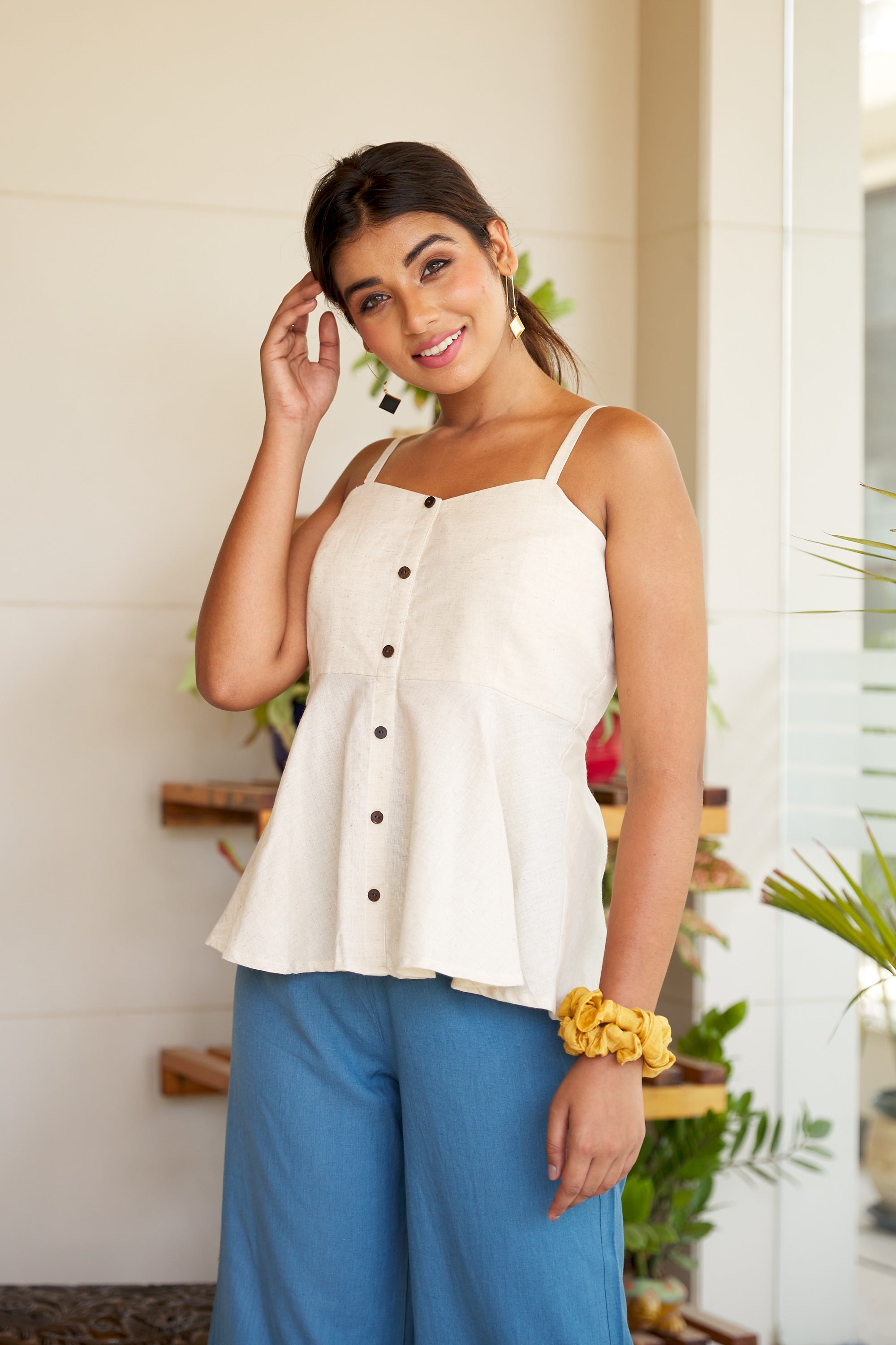 Off White Linen Peplum Top