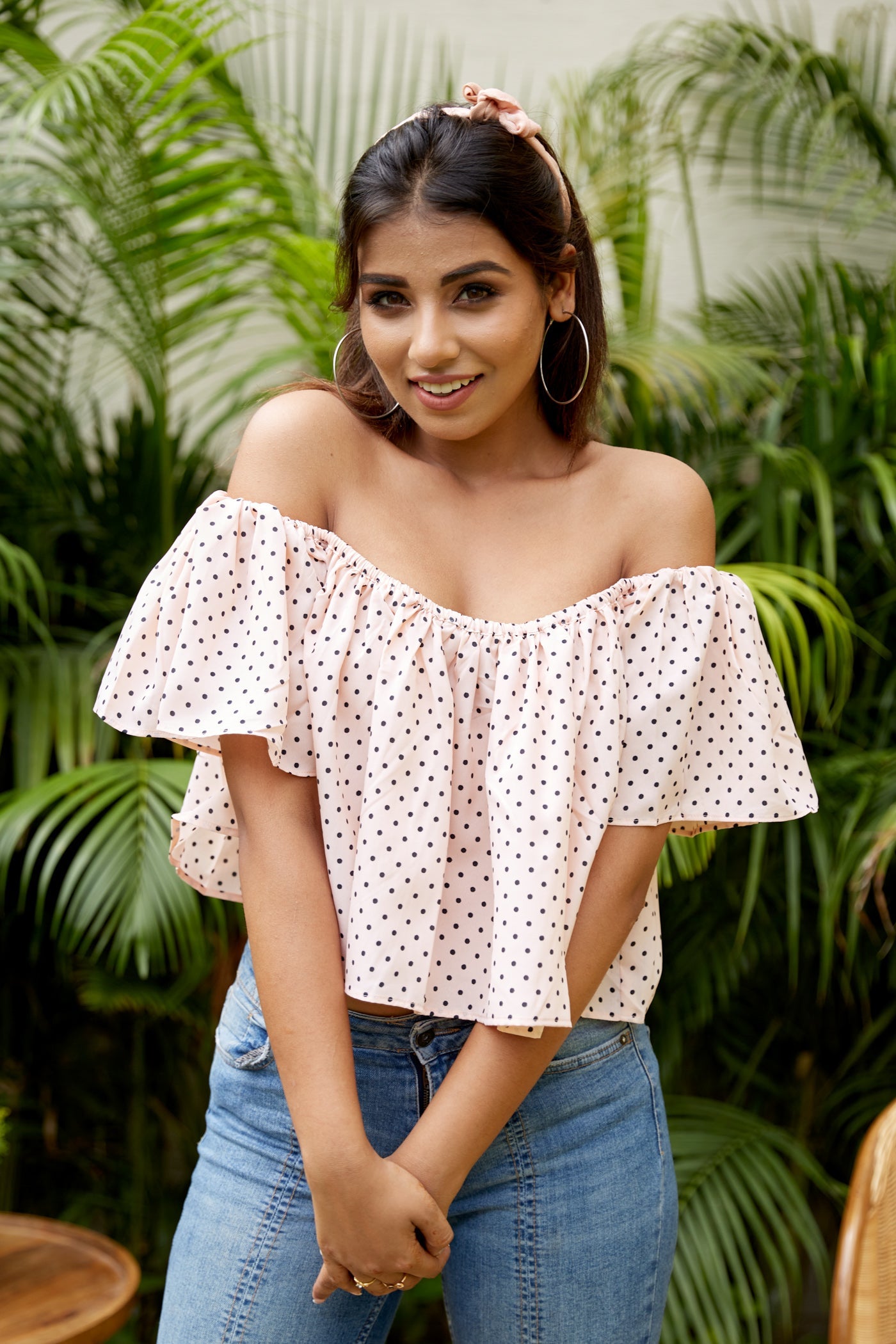 Peachy Bardot Off Shoulder Crop
