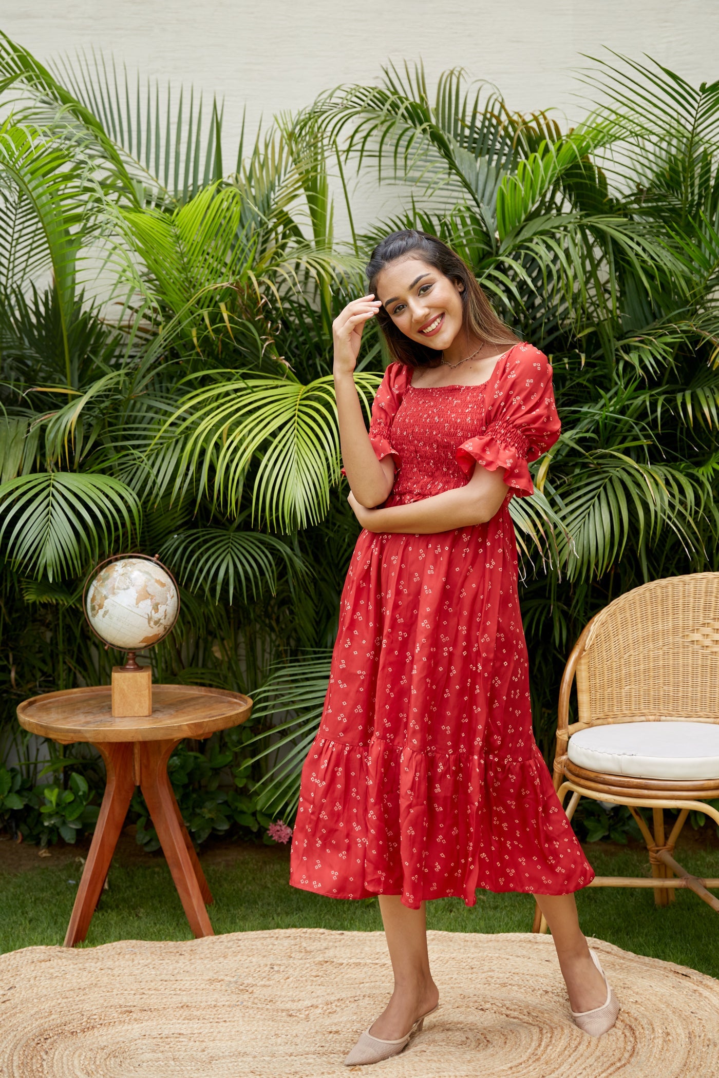 Glam Red Smocked Tiered Dress