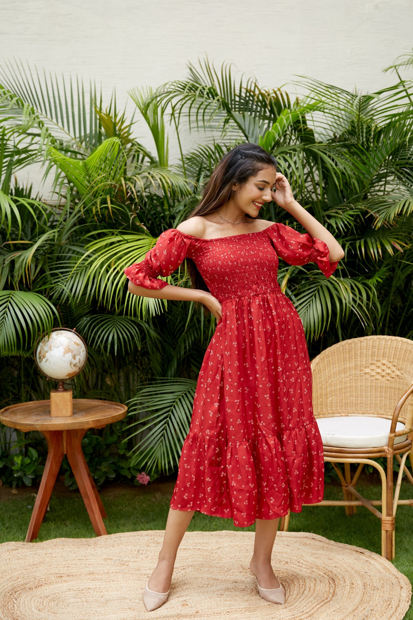 Glam Red Smocked Tiered Dress