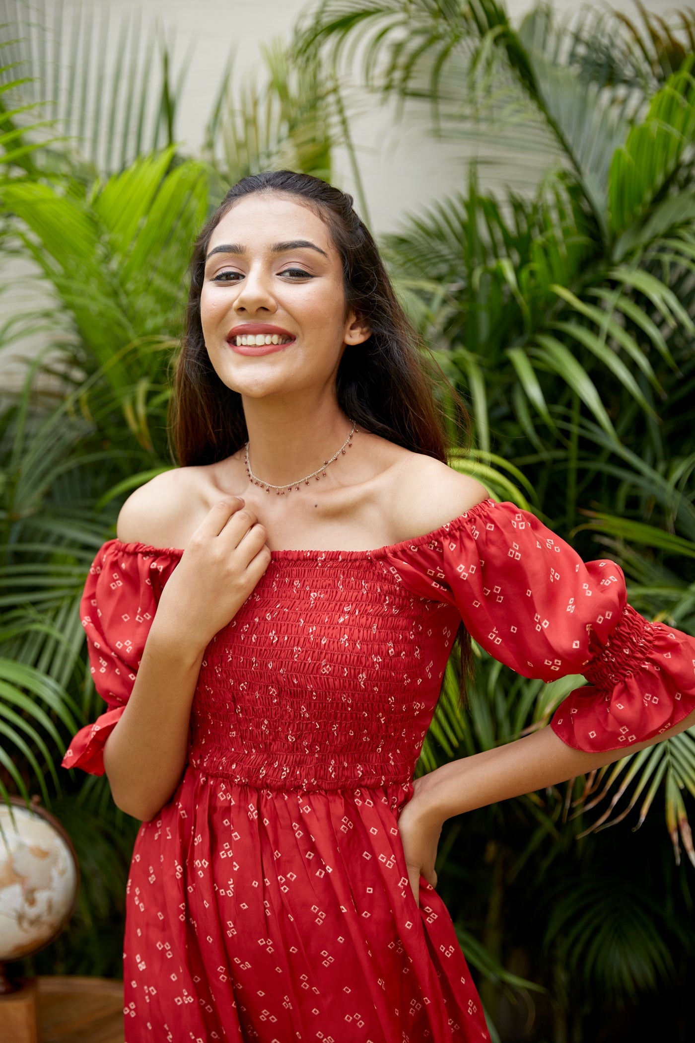 Glam Red Smocked Tiered Dress