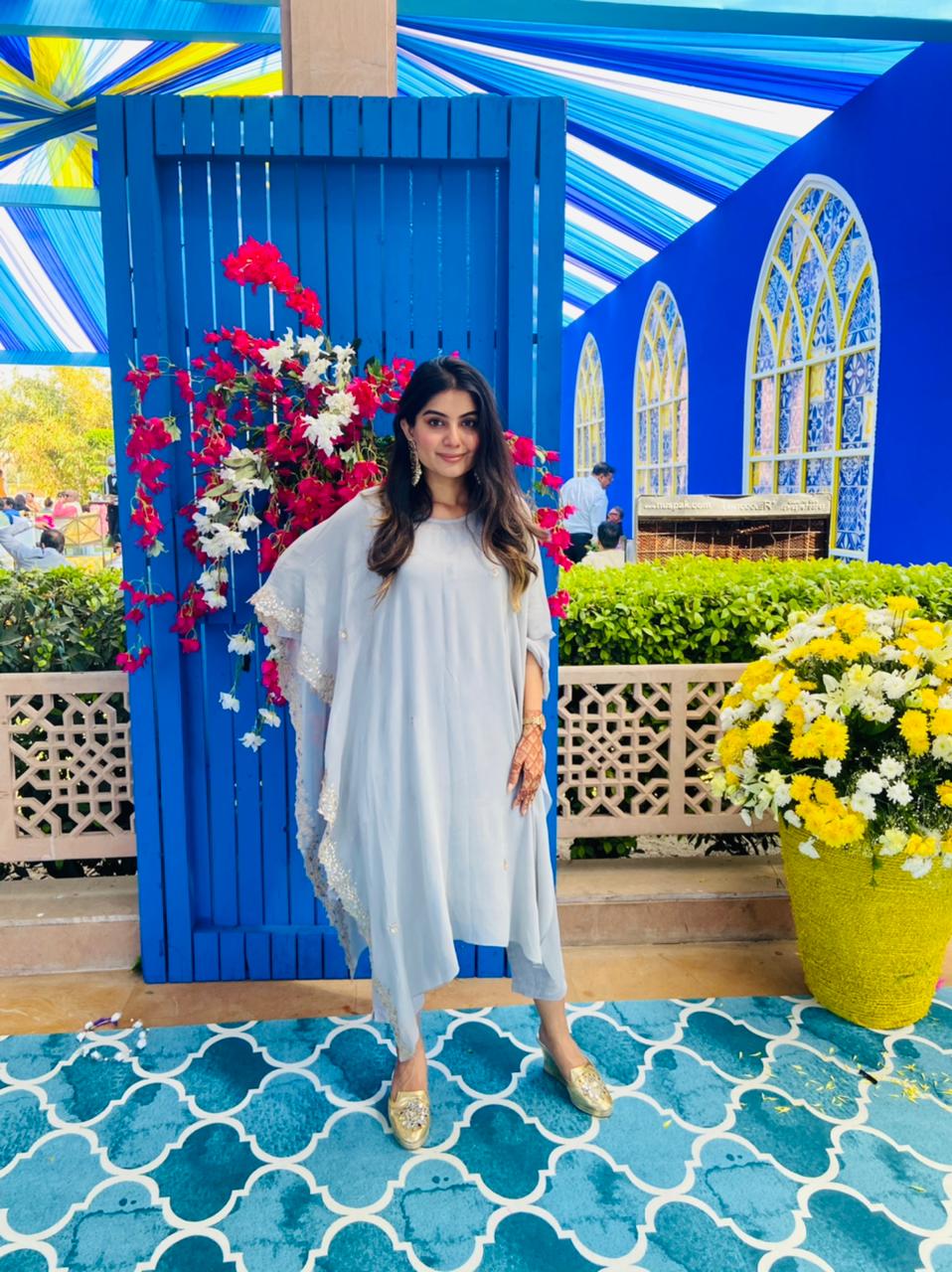 Powder Blue Gold Embroidered Kaftan Set