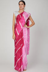 Pink Ombre Leheriya Silk Saree Set