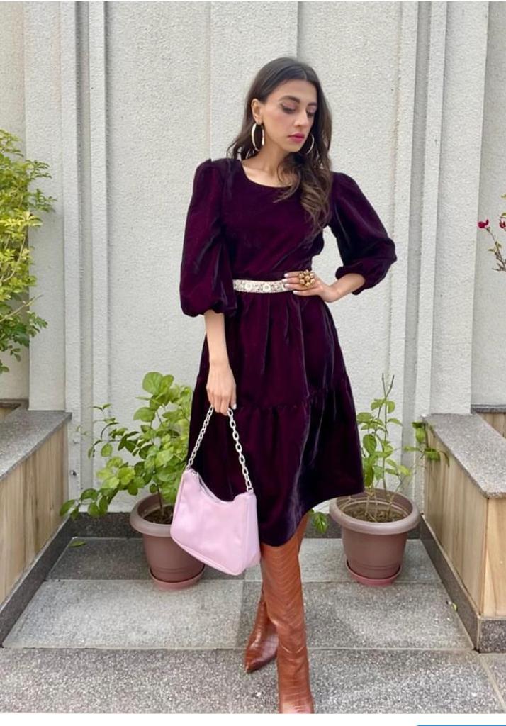 Wine Velvet Tiered Dress