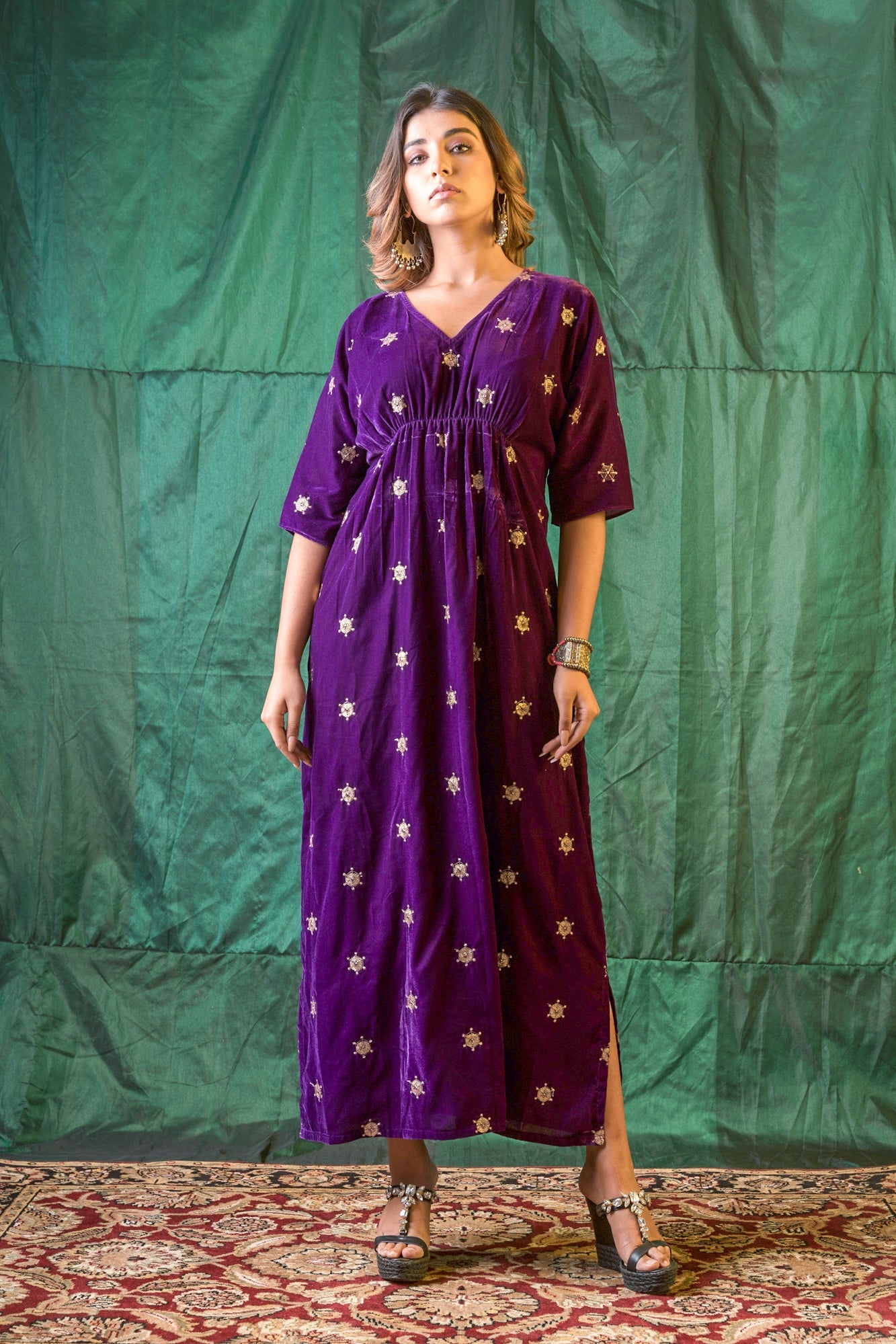 Purple Velvet Embroidered Maxi - Regular Size