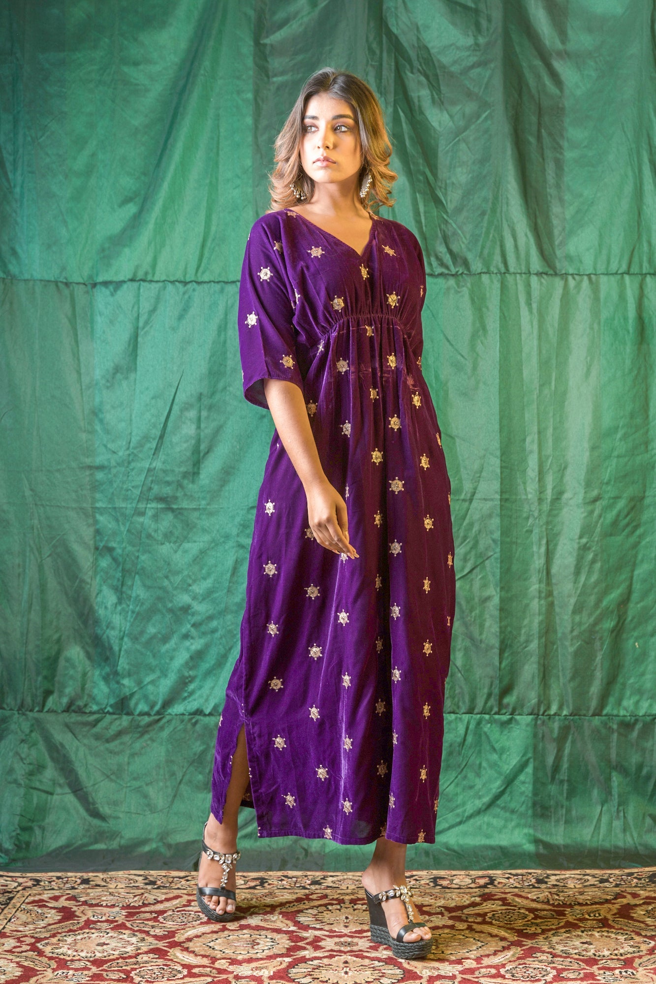Purple Velvet Embroidered Maxi - Regular Size