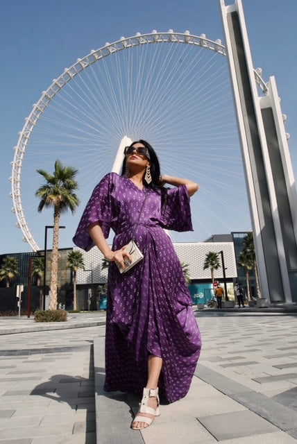 Violet Printed Cowl Indo-Western Dress