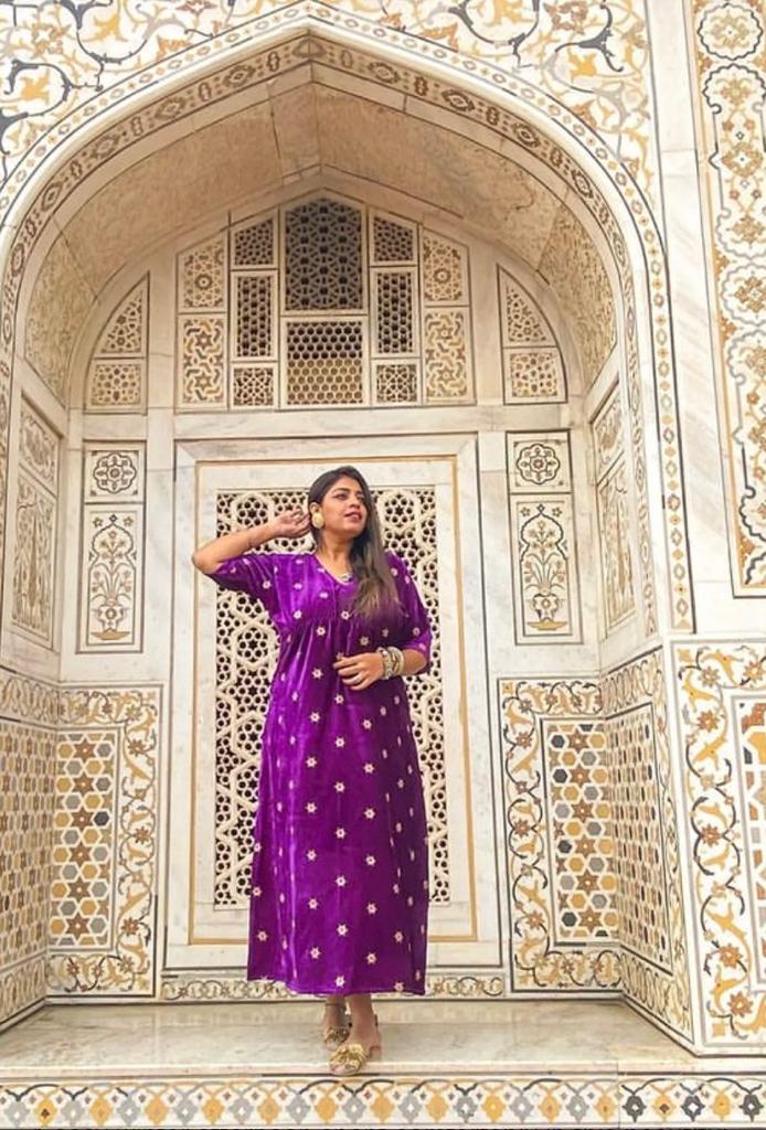 Purple Velvet Embroidered Maxi - Regular Size