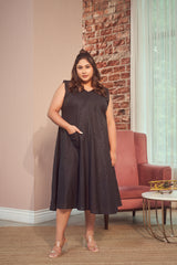 Black Cotton Lurex Maxi Anti Fit Dress