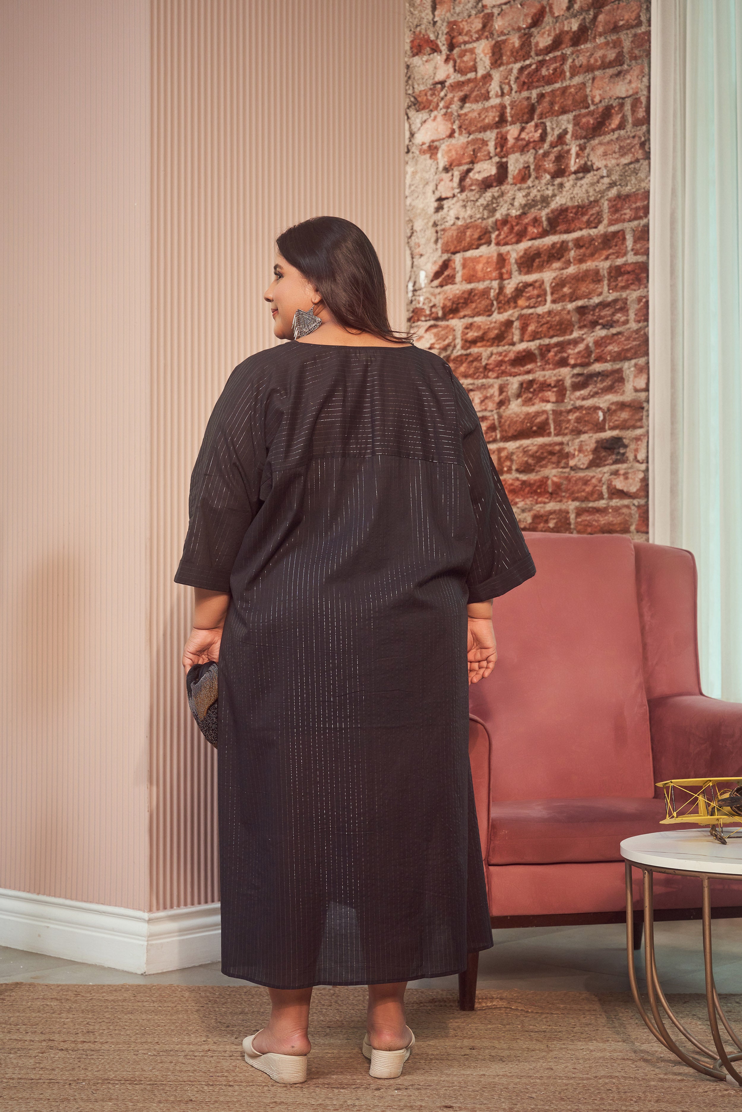 Black Cotton Lurex Silver Maxi Dress