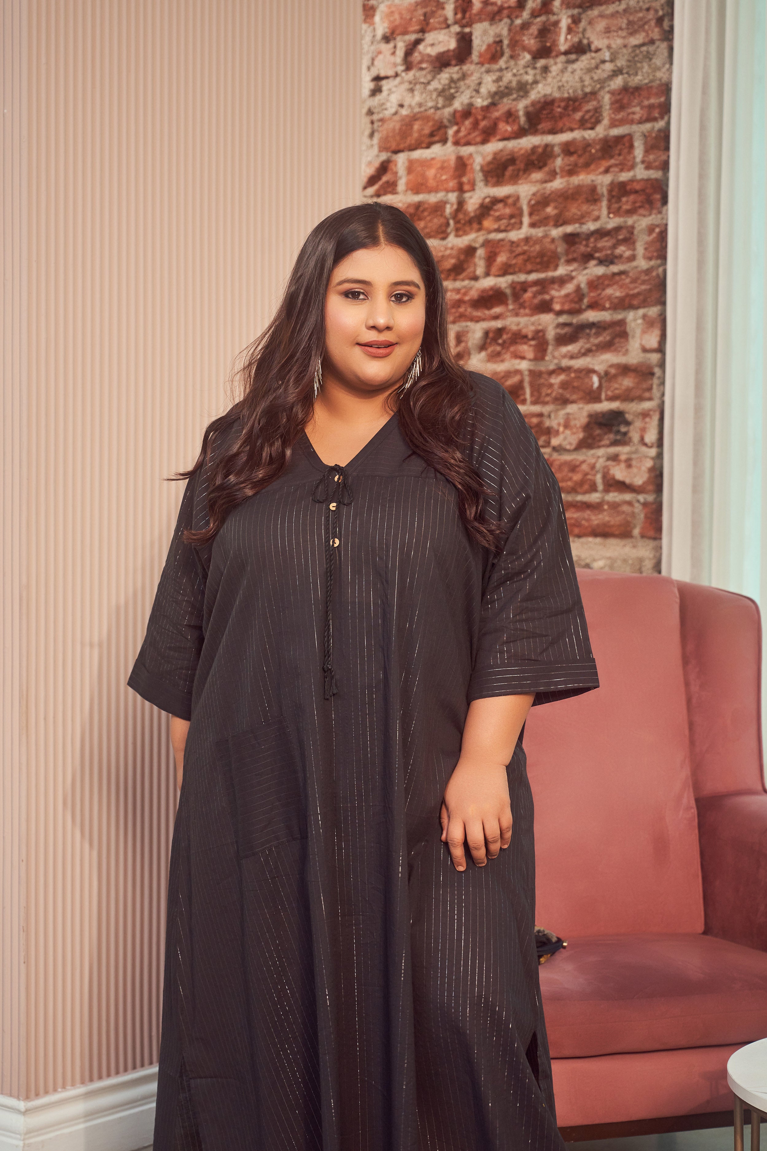 Black Cotton Lurex Silver Maxi Dress