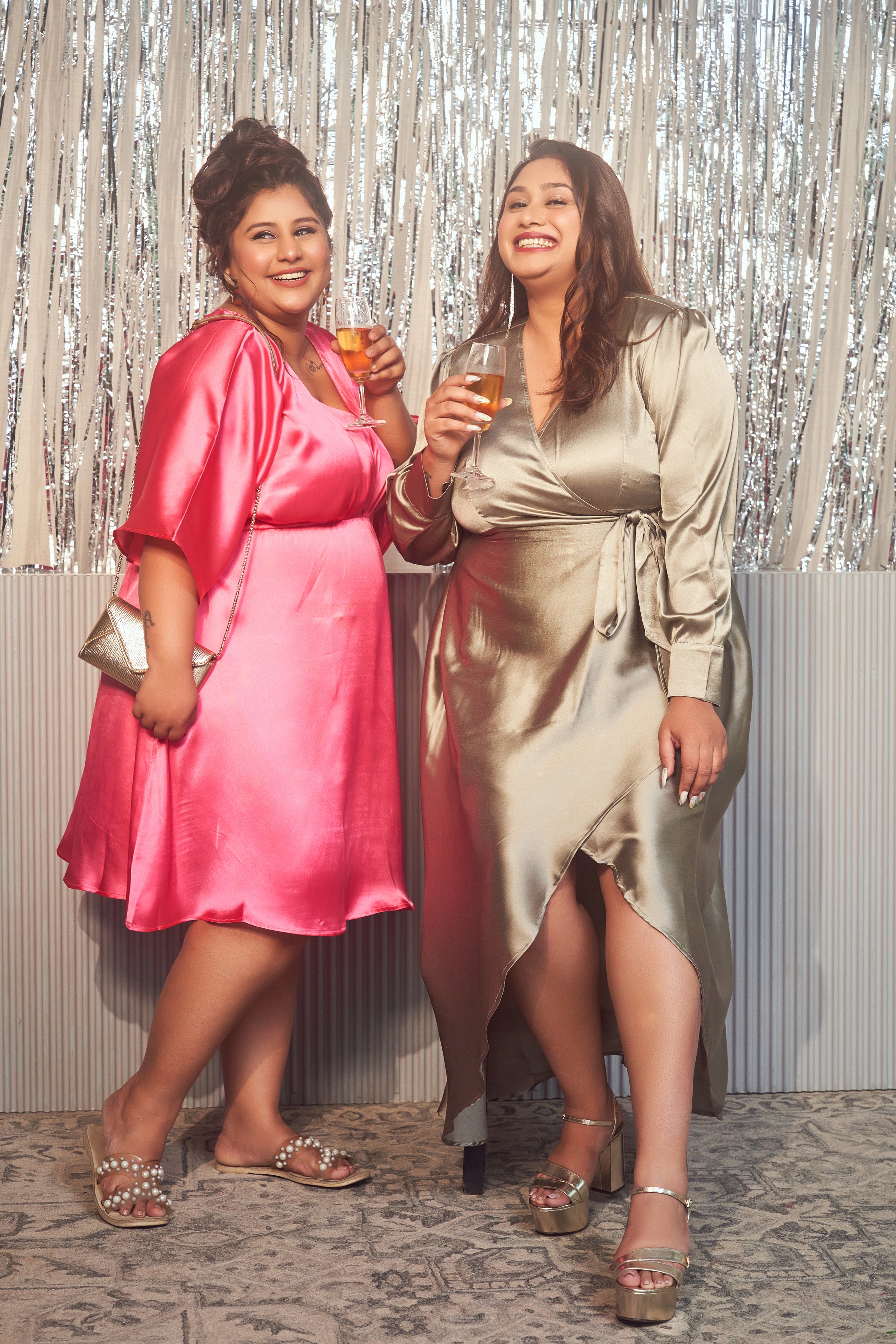 PINK SATIN KIMONO SLEEVE DRESS