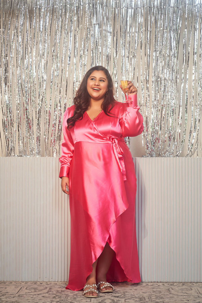 PINK SATIN WRAP GOWN