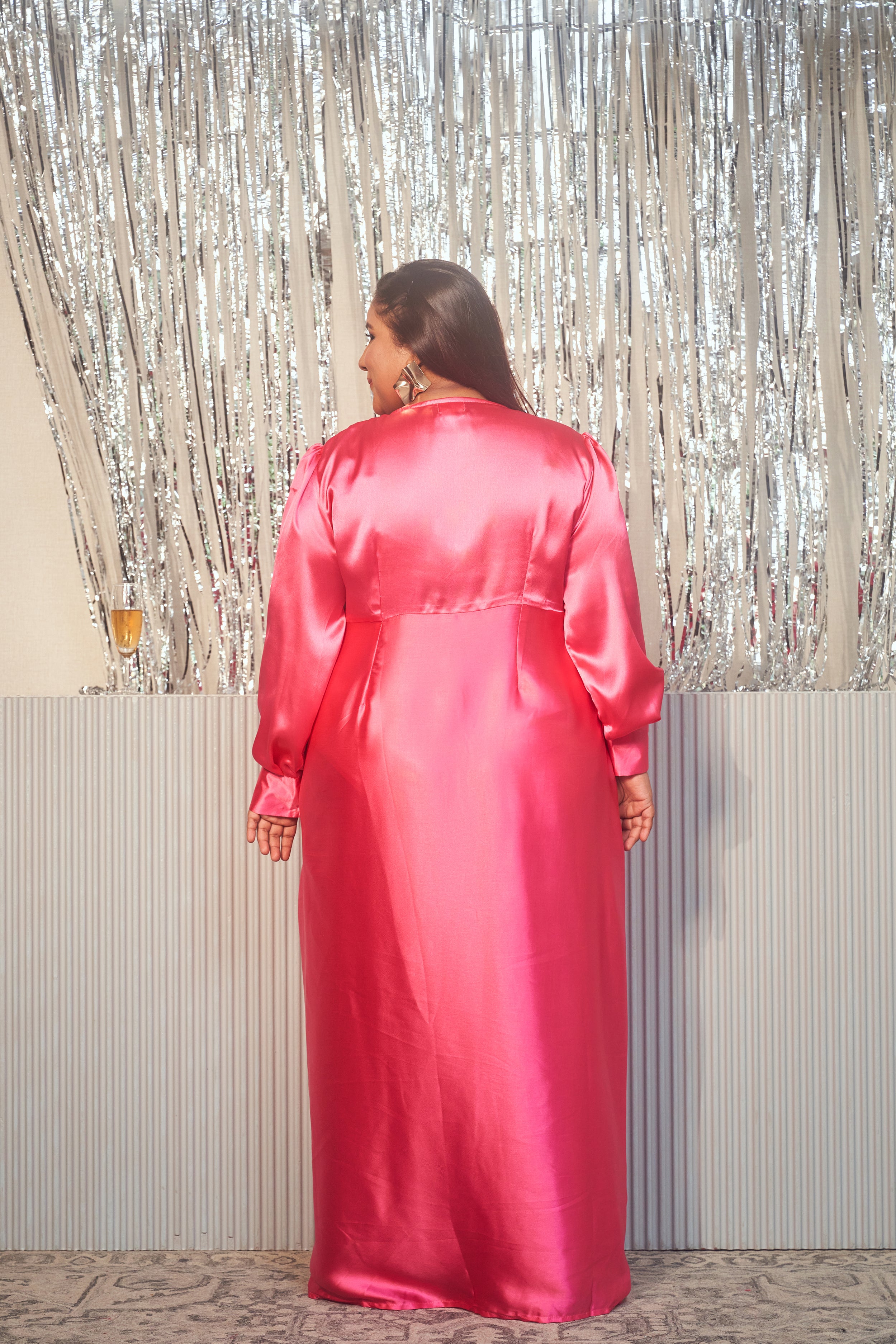 PINK SATIN WRAP GOWN