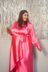 PINK SATIN WRAP GOWN