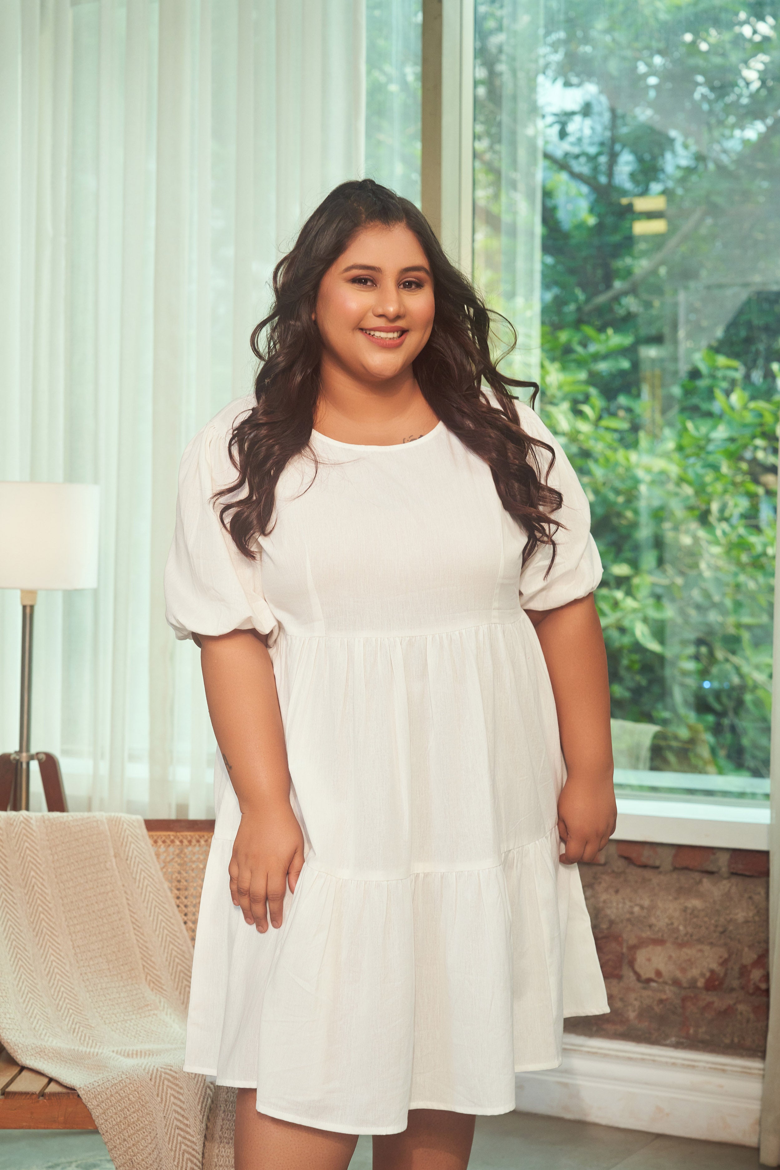 Snow White Tiered Linen Short Dress